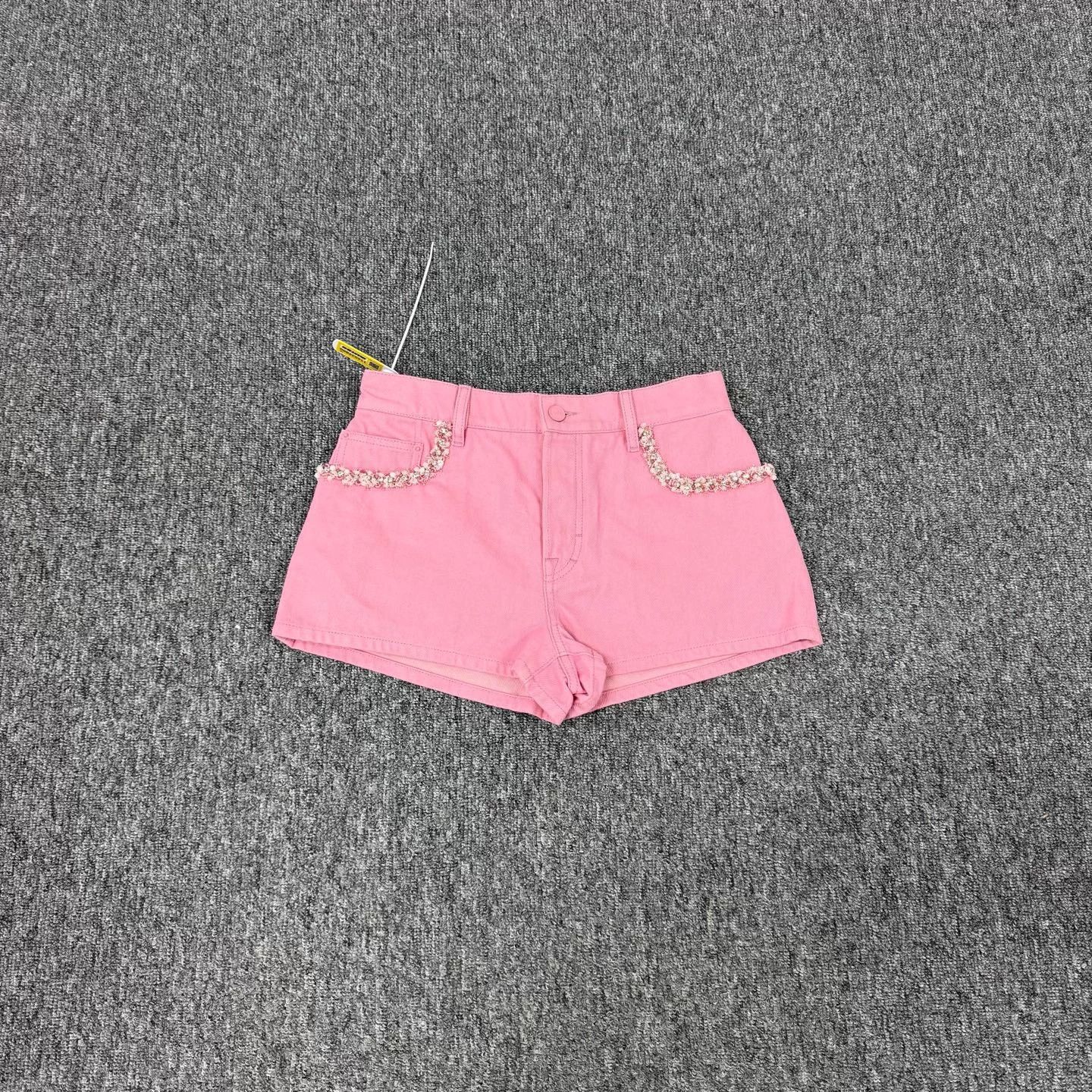 Gucci Gucci New Pink Crystal Flower Trim Denim Shorts 25 Size 25" / US 0 / IT 36 - 1 Thumbnail
