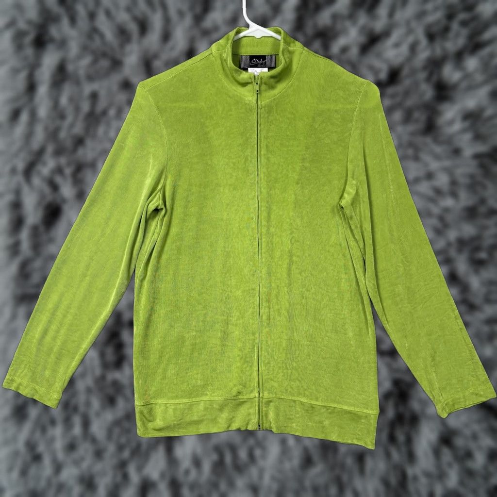 J Brand VINTAGE Slinky Brand Cardigan Sweater Womens XS Neon Green Full Zip Lightweight Jersey Knit 90s Retro Casual Womens Size XS / US 0-2 / IT 36-38 - 1 Thumbnail