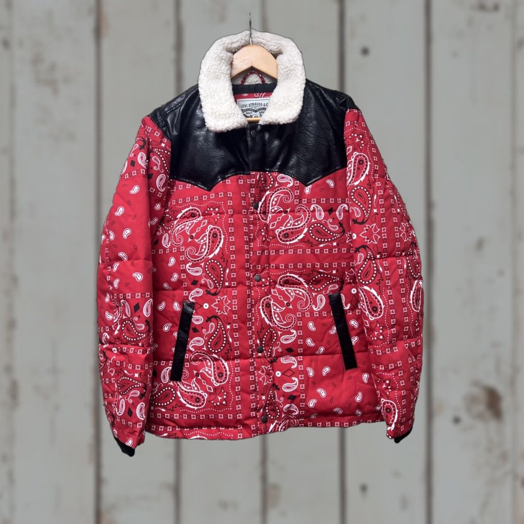 Levi's Levi's Puffer Jacket Men Red Bandana Sherpa Collar Western Size M NWT Size US M / EU 48-50 / 2 - 1 Thumbnail