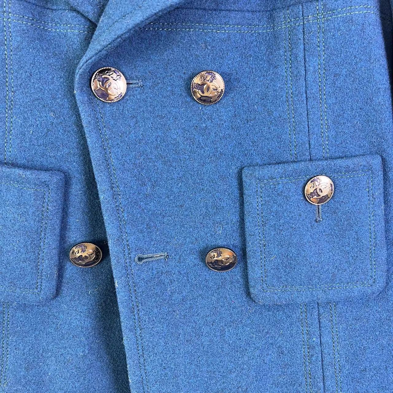 Chanel Chanel Runway Peacock Blue Wool Coat K12 Size XXS / US 00 / IT 34 - 3 Thumbnail