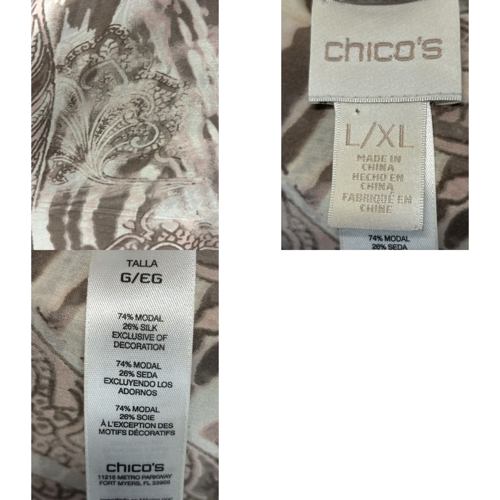 Vintage VINTAGE Chicos Tunic Shirt Kaftan Style Silk Blend Boat Neck L/XL Beige Swirl Pattern Women Size L / US 10 / IT 46 - 8 Thumbnail