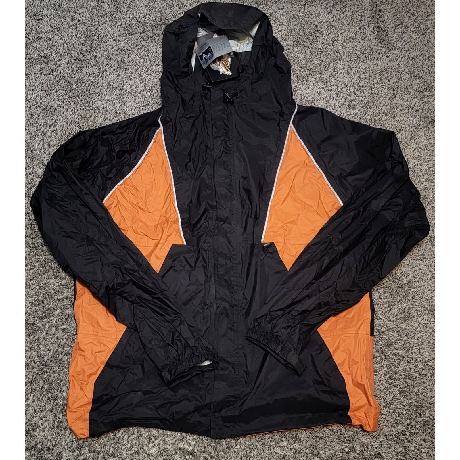 Harley Davidson VINTAGE Harley-Davidson Nylon Black Orange Motorcycle Windbreaker Jacket Sz LRG Mens Jacket Windbreaker 90s Pockets Size US L / EU 52-54 / 3 - 2 Thumbnail