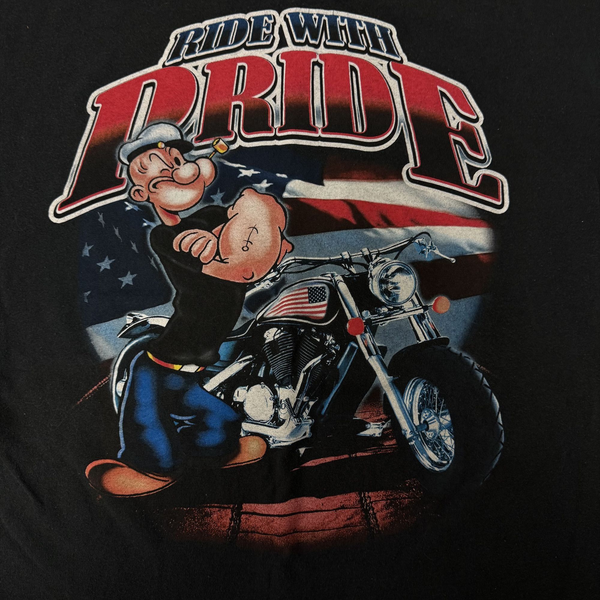 Other 90s Y2K POPEYE Ride With PRIDE USA FLAG Motorcycle Biker Tee Size US XL / EU 56 / 4 - 2 Thumbnail