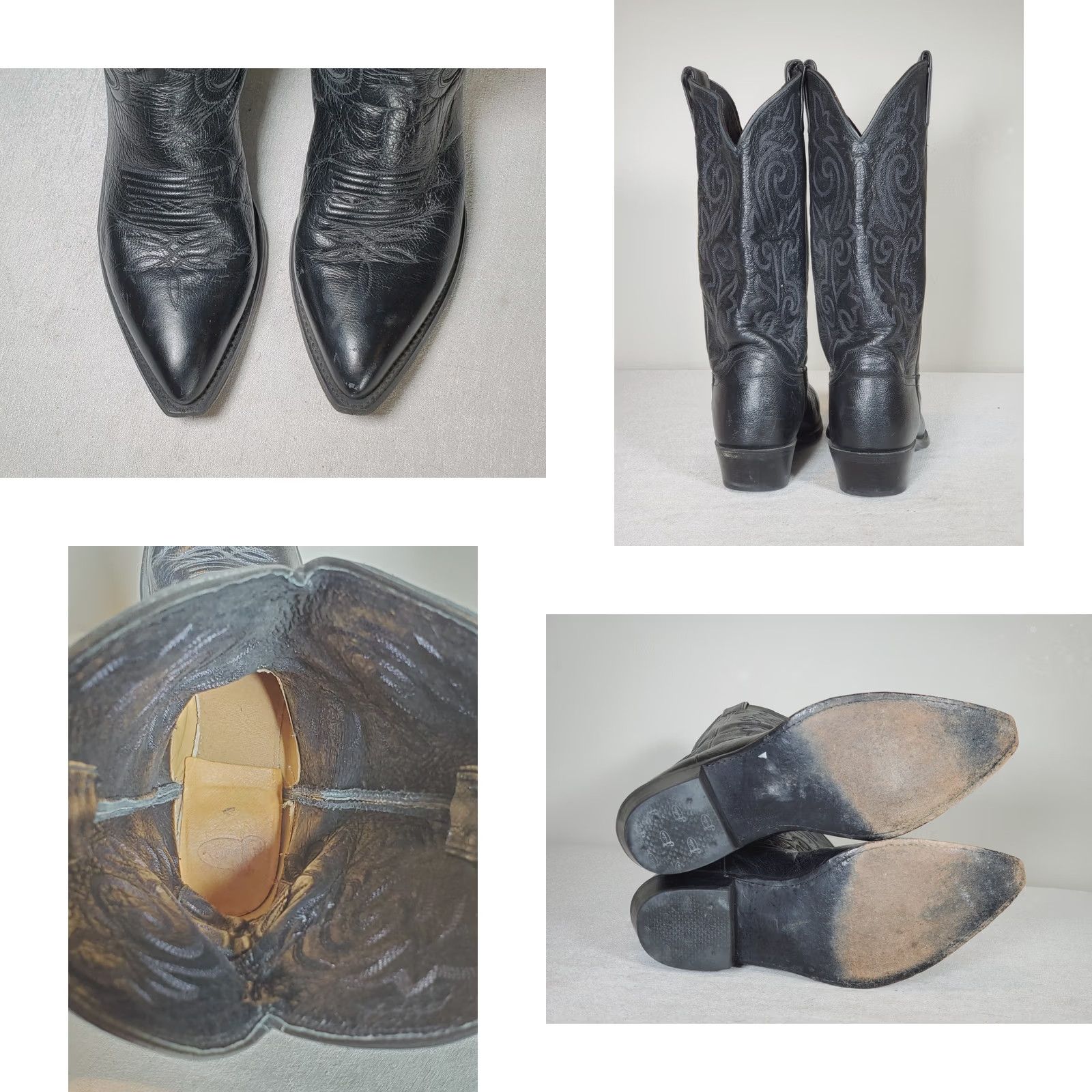 Vintage Justin 1434 Classic Western Boots Black Corona Cowhide Pointed Toe Mens US 9 EE - Vintage Leather Cowboy Boot Size US 9 / EU 42 - 8 Thumbnail