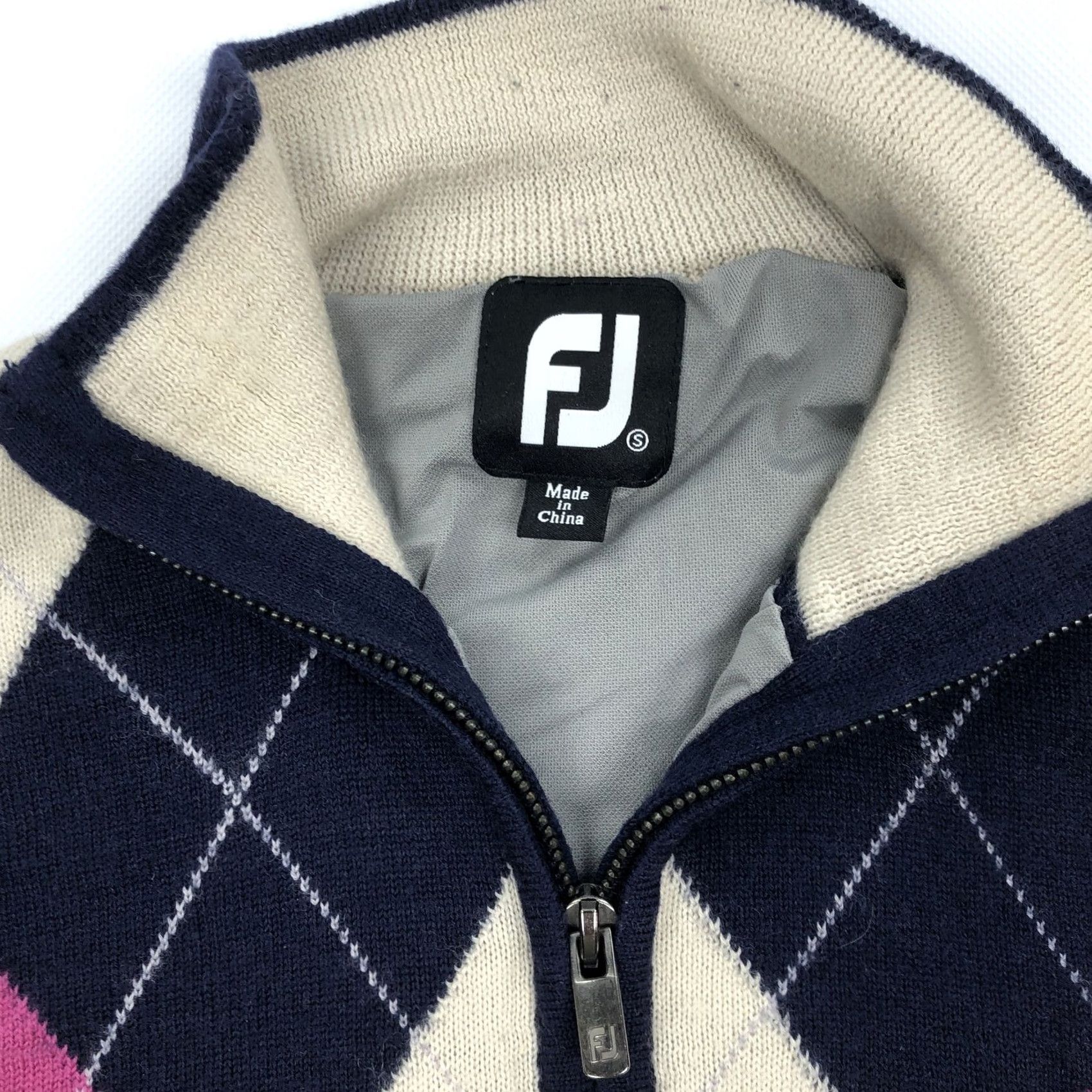 Footjoy FootJoy FJ Men's S Argyle 1/4 Zip Sweater Navy Blue Pink Lined Wool Golf UNCW Size US S / EU 44-46 / 1 - 2 Thumbnail