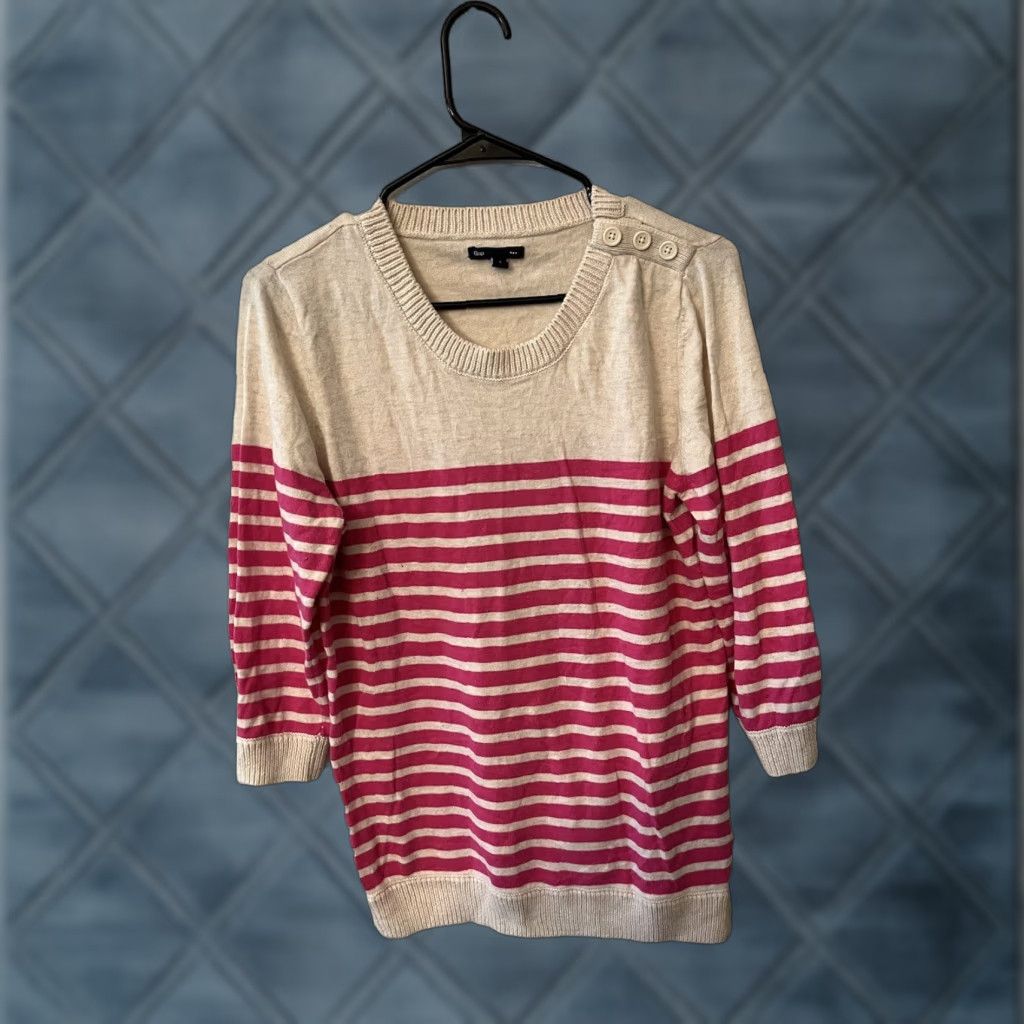 Gap Gap Sweater Woman’s 3/4 Sleeve Striped Pink Tan Large Pullover Size L / US 10 / IT 46 - 1 Thumbnail