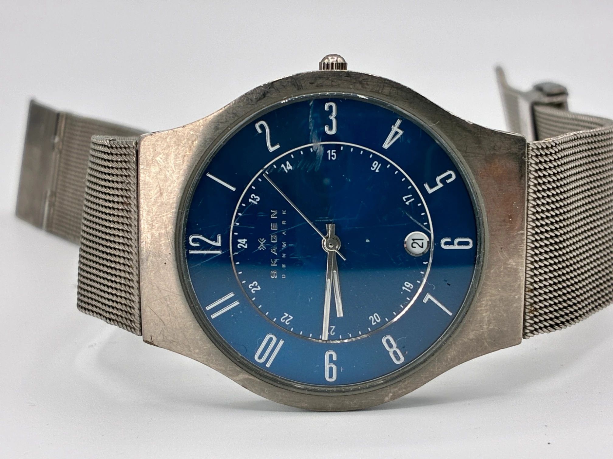 Skagen Skagen Denmark Titanium Blue Dial Quartz Mesh Bracelet Watch Size ONE SIZE - 1 Thumbnail
