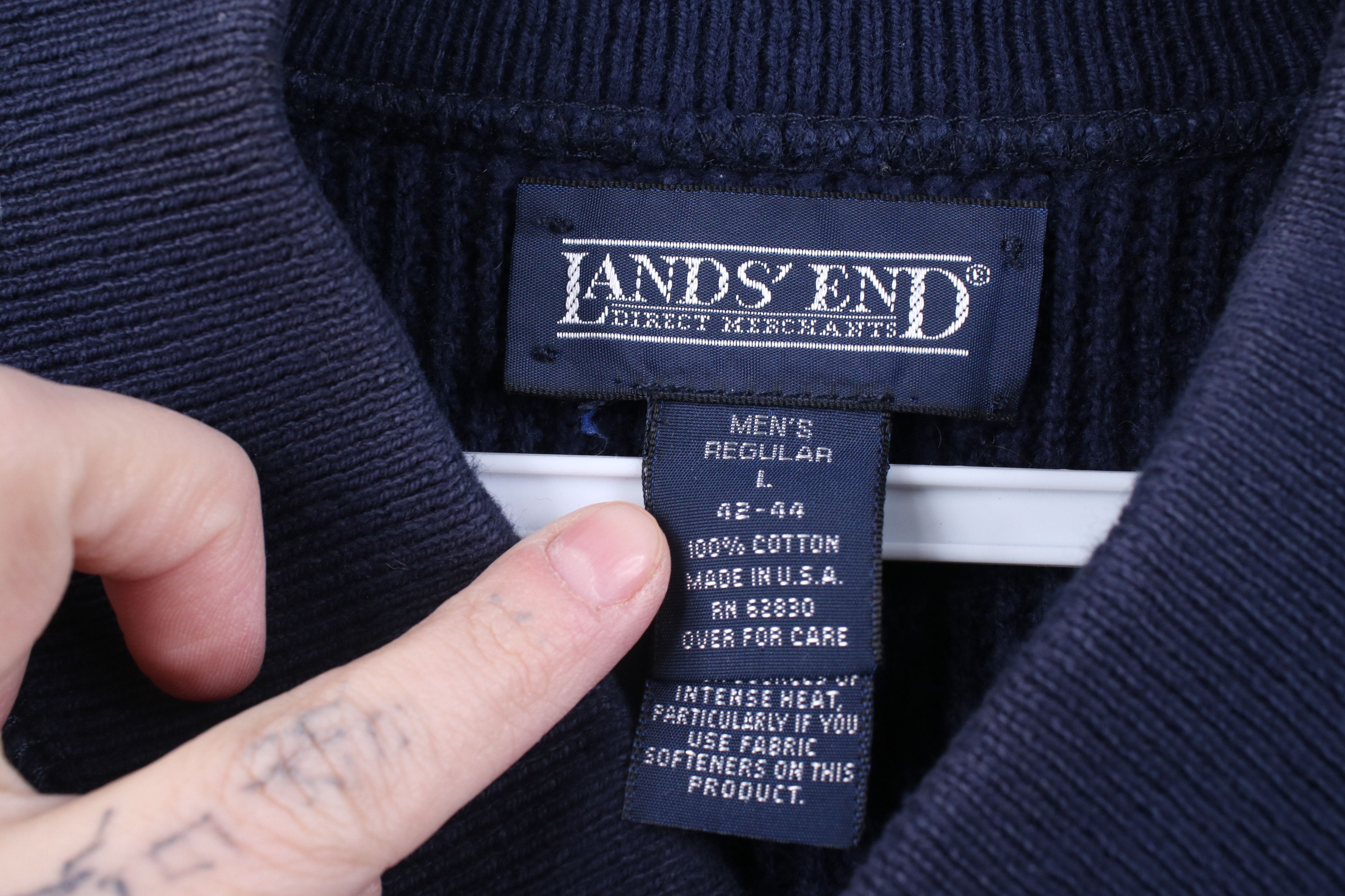 Lands' End Vintage 90s Lands End Cotton Ribbed Knit Henley Sweater USA Size US L / EU 52-54 / 3 - 10 Thumbnail