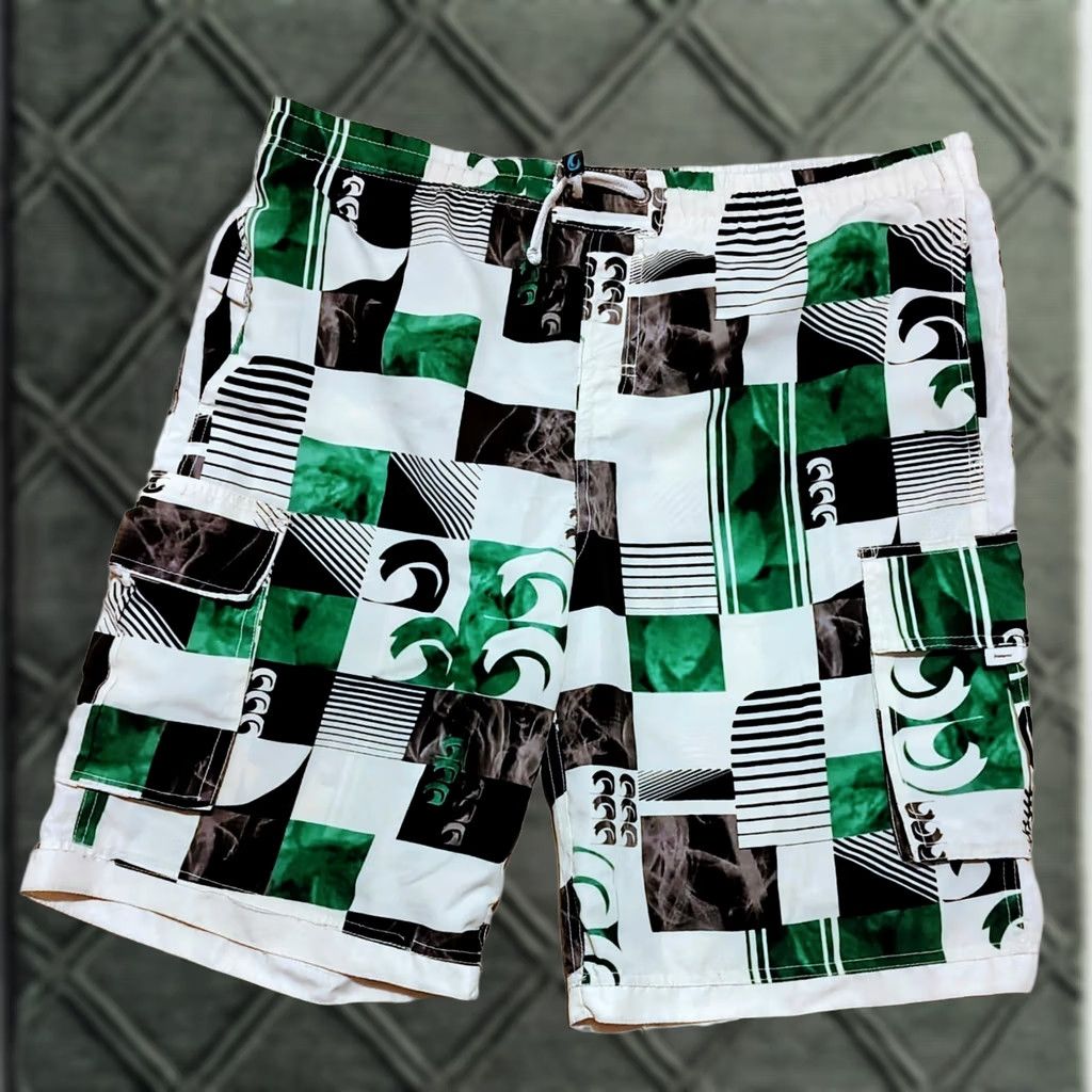 Vintage VINTAGE Banana Split Mens Swimwear Trunks Geometric Blue Elastic Waist Drawstring L Size US 33 - 1 Thumbnail