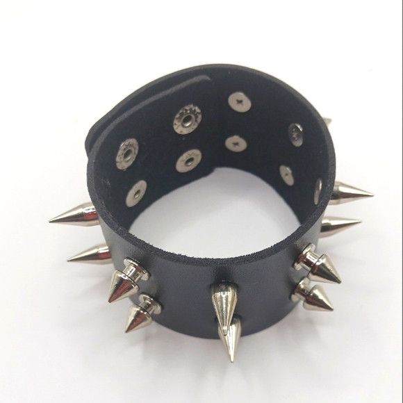 Other Gothic Double Row Spiked 9" Leather Bracelet -Black-New Size ONE SIZE - 1 Thumbnail