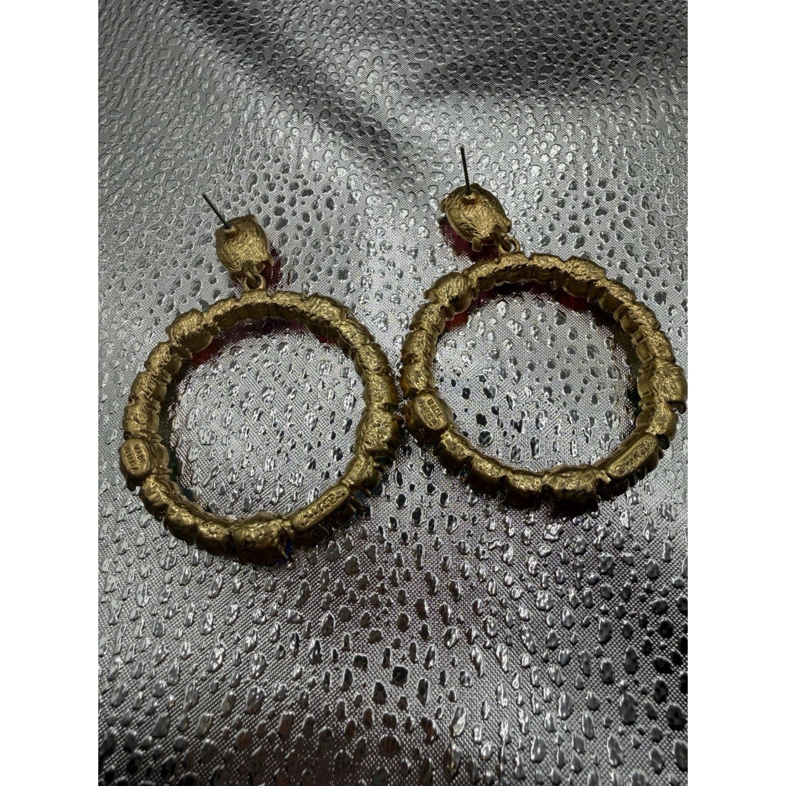 Oscar De La Renta OSCAR DE LA RENTA rainbow Crystal Gold Plated Hoop Earrings Size ONE SIZE - 5 Thumbnail