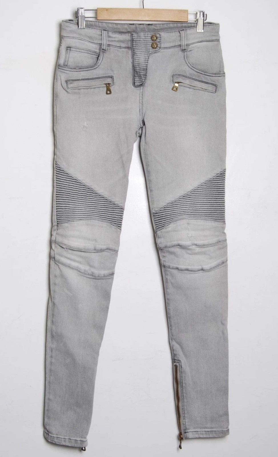 Balmain BALMAIN SS 2014 Zip Biker Jeans Gray Denim Decarnin Runway Size US 28 / EU 44 - 2 Thumbnail