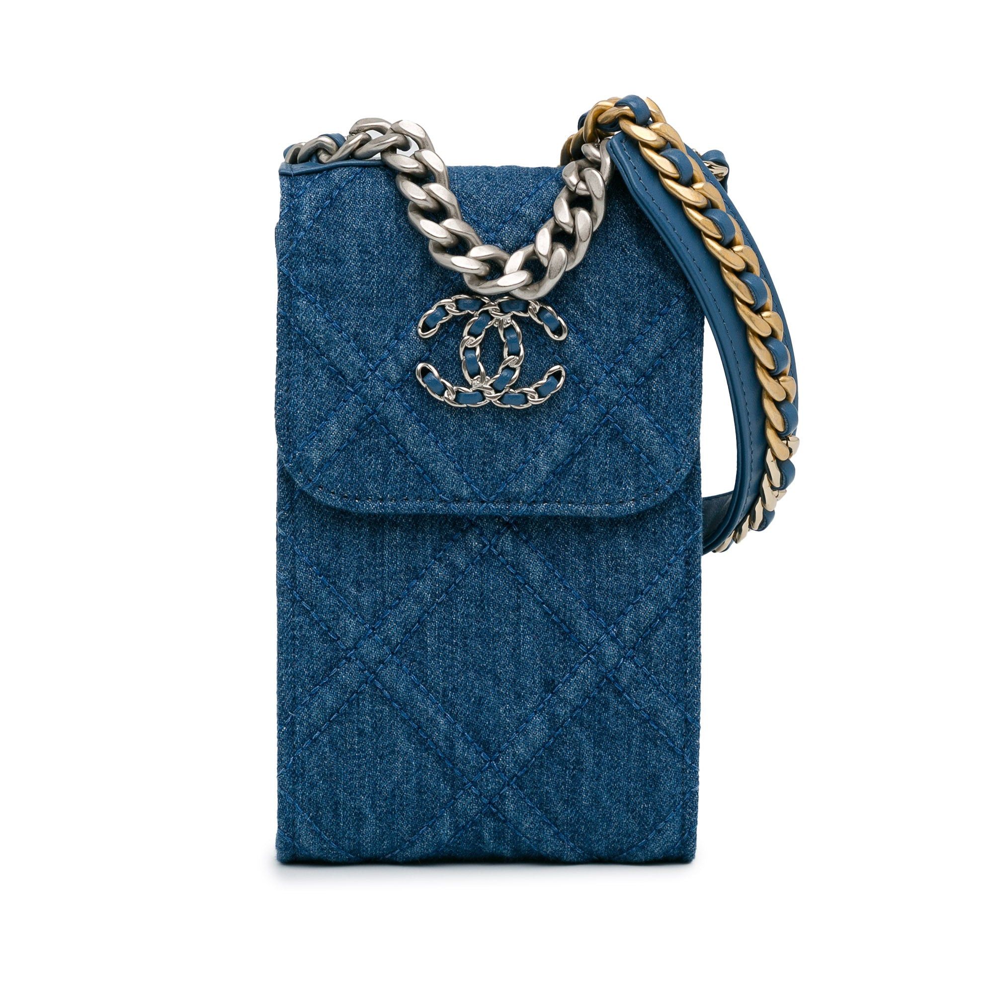 Chanel Chanel Denim 19 Phone Holder with Chain Blue Size ONE SIZE - 1 Thumbnail