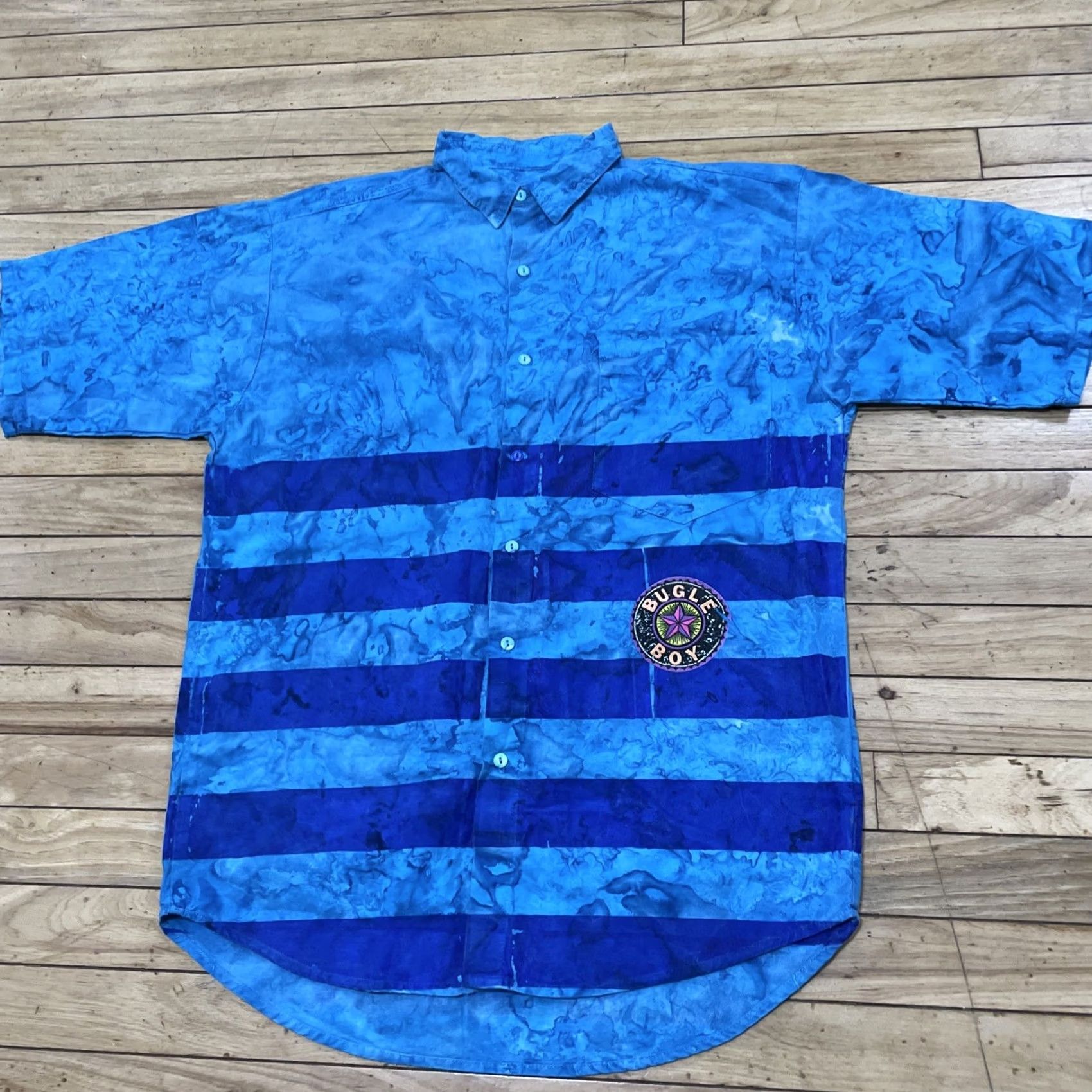 Bugle Boy VINTAGE Bugle Boy Shirt Men M Surf Grunge Abstract 90s Y2k Tie Dye Paint Stripe Blue Tie Dye Striped Button-Up Size US M / EU 48-50 / 2 - 3 Thumbnail