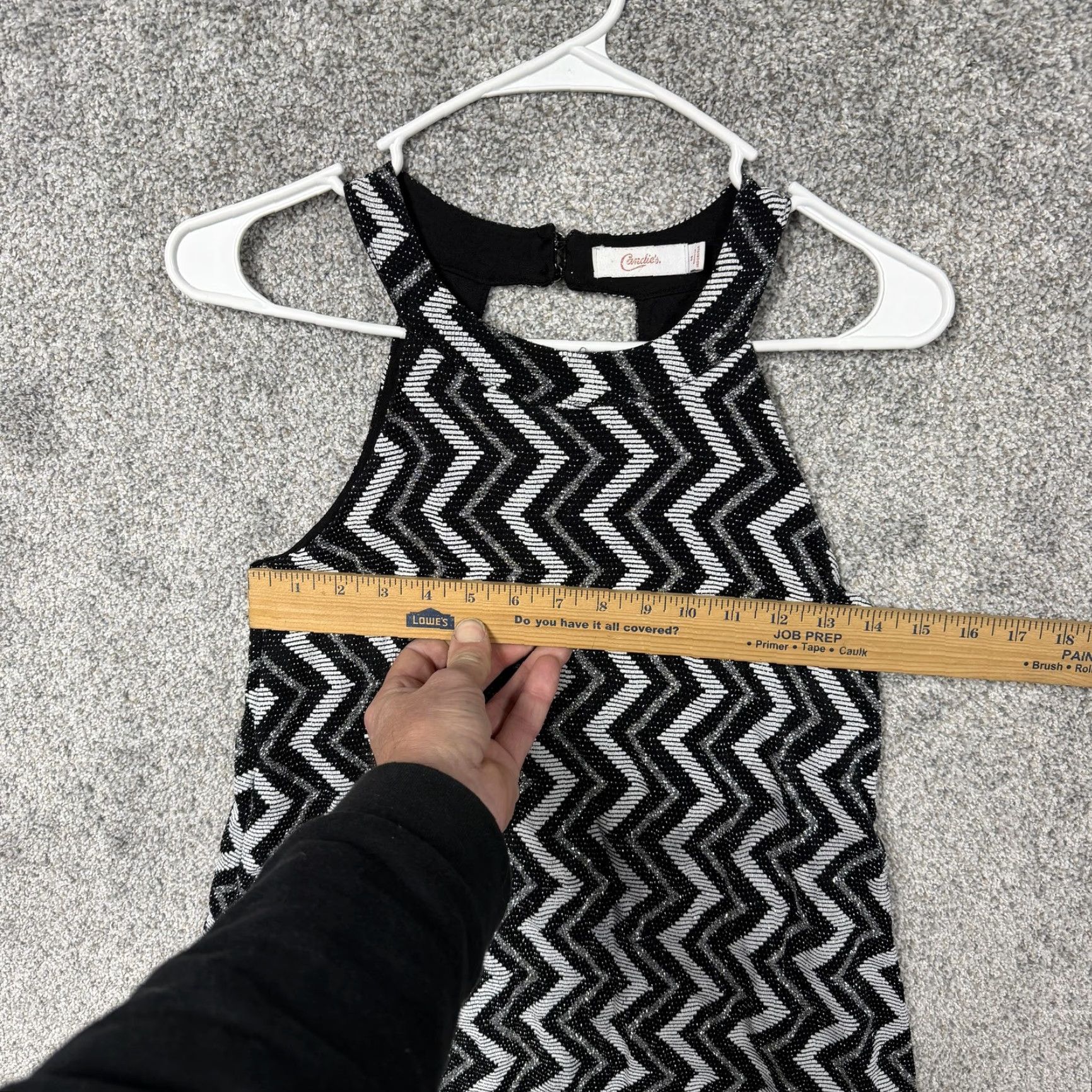 Vintage Vintage Candie's Dress M Black Silver Glitter Chevron Halter Mini Clubwear 90s Womens Girls? Size M / US 6-8 / IT 42-44 - 3 Thumbnail