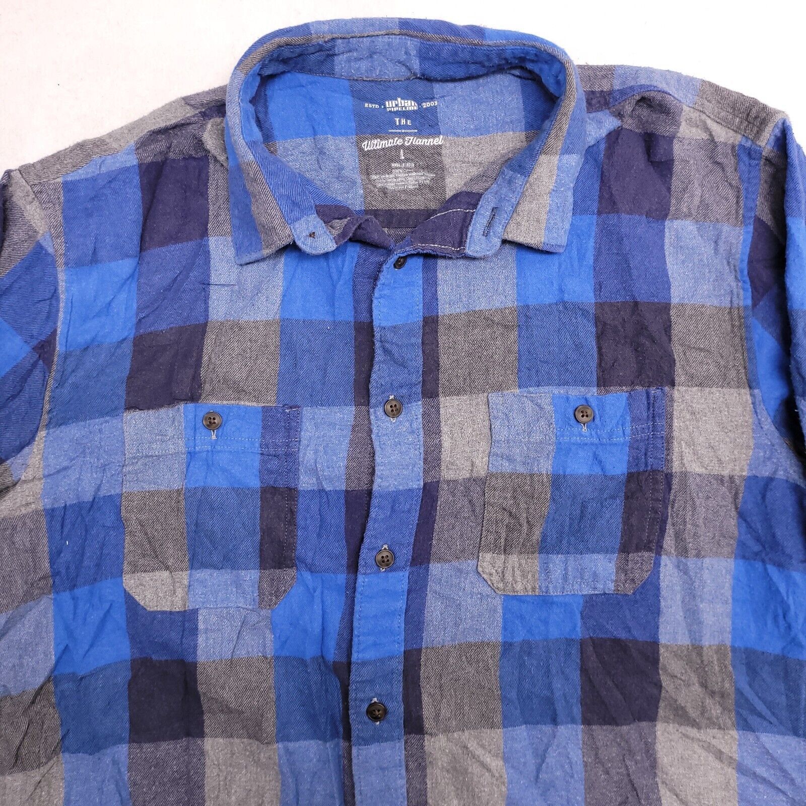 Urban Pipeline Urban Pipeline Gigham Flannel Shirt Mens Size L Blue Gray Size US L / EU 52-54 / 3 - 1 Thumbnail