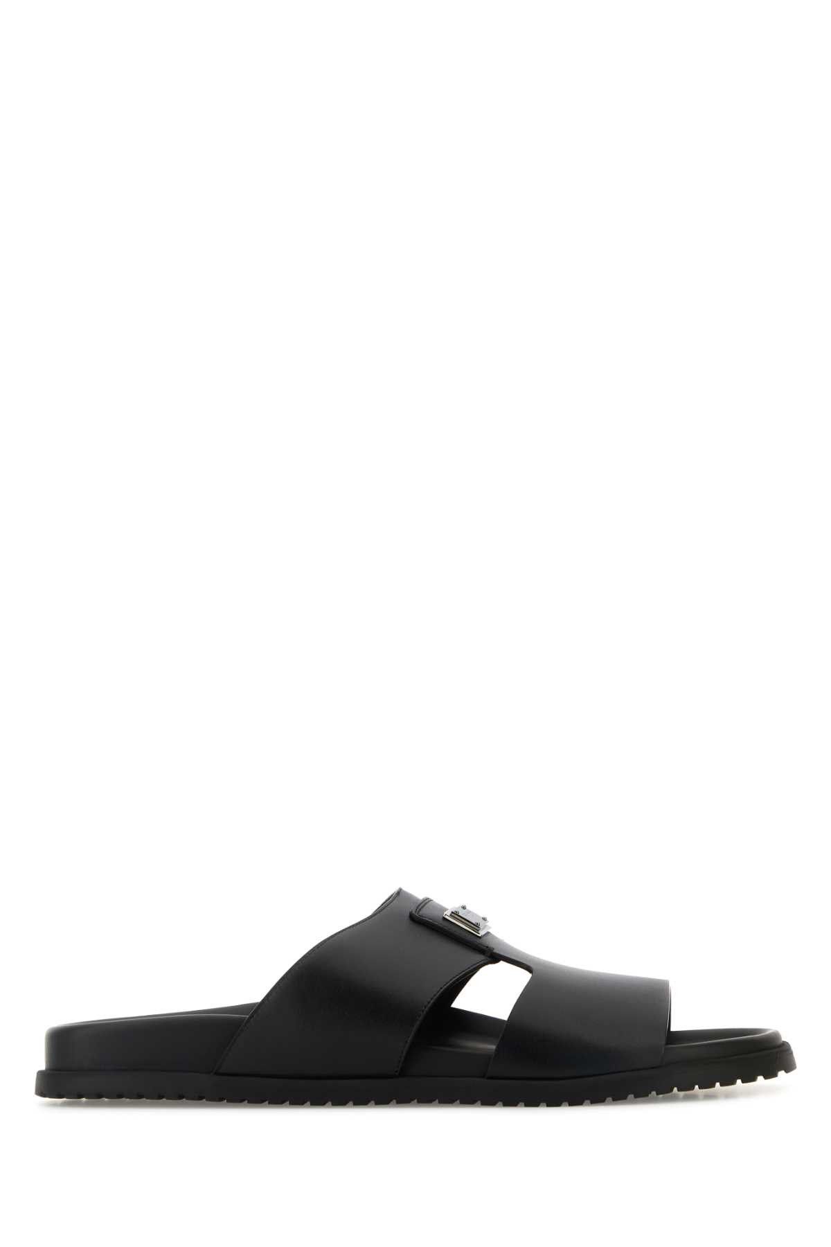 Dolce & Gabbana Black Leather Slippers Size US 7 / EU 40 - 1 Thumbnail