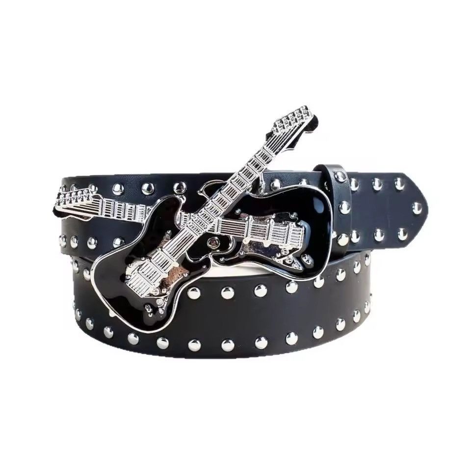 Leather Rock Guitar Buckle Pu Leather Belt Size ONE SIZE - 4 Thumbnail