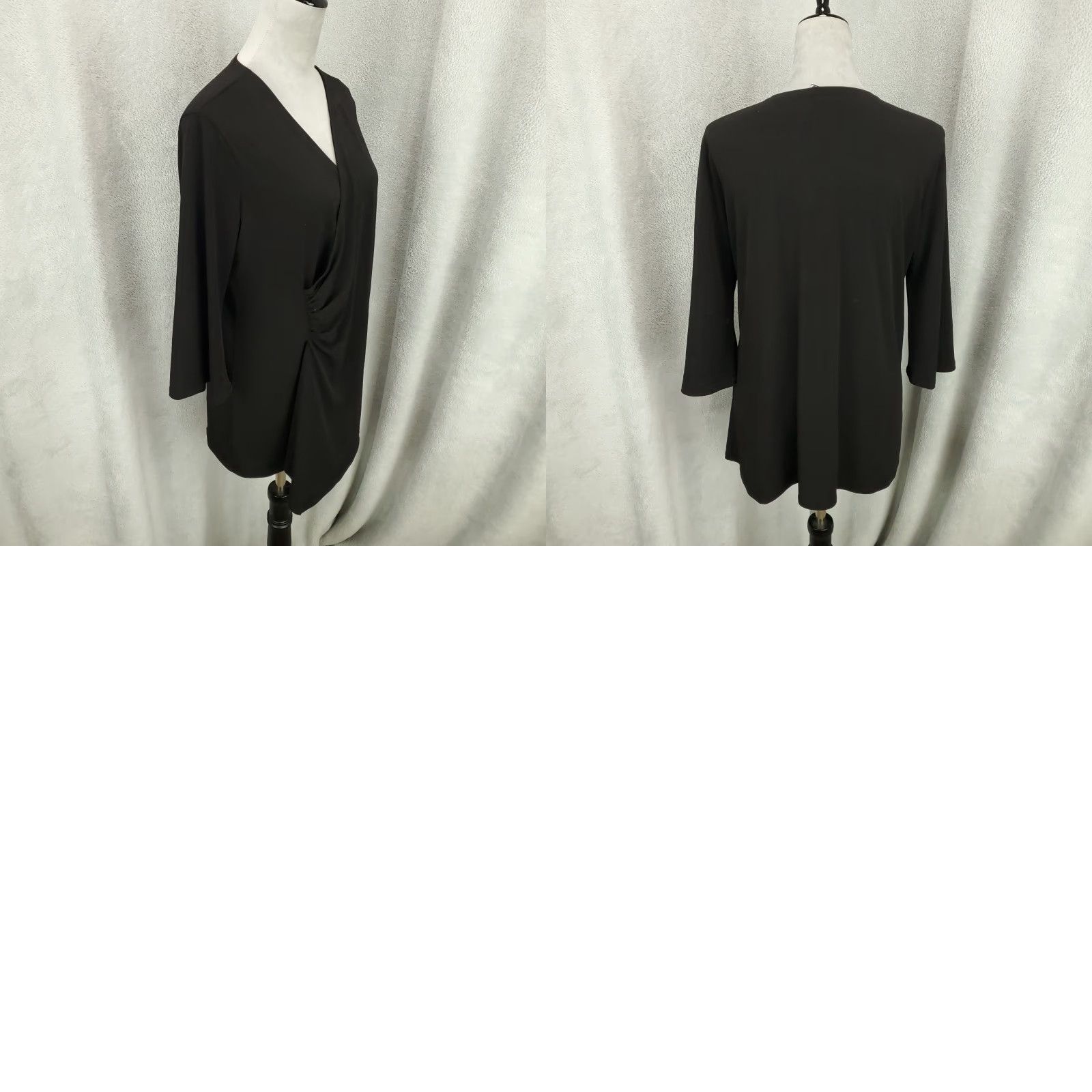 Vintage Clara Sun Woo Blouse Womens Large Black V-Neck Faux Wrap Draped Ruched Top Size L / US 10 / IT 46 - 8 Thumbnail