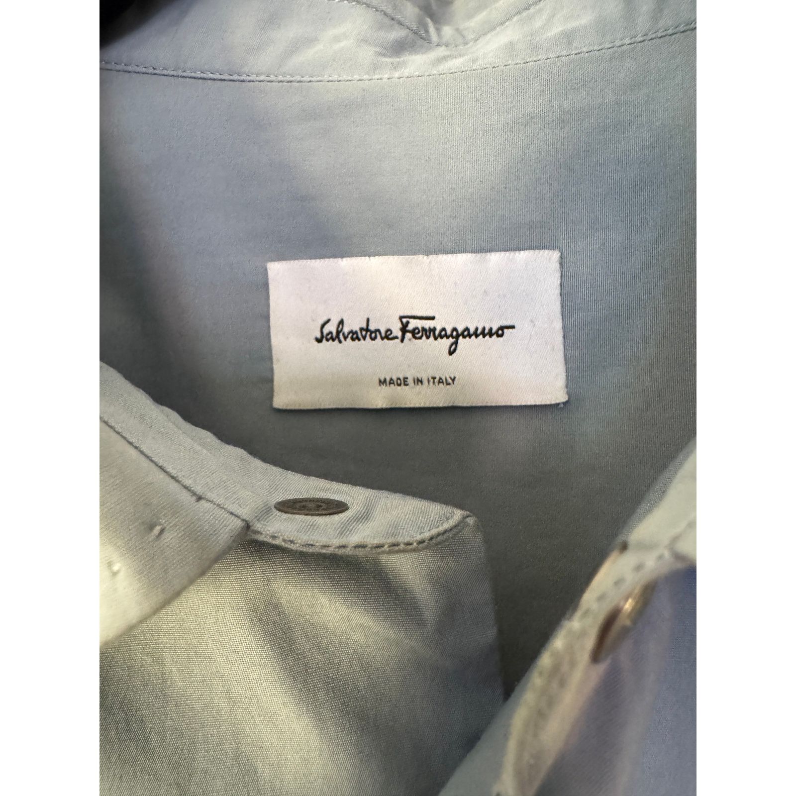 Salvatore Ferragamo Salvatore Ferragamo Men's Blue Cotton Snap Front Shirt Size US S / EU 44-46 / 1 - 3 Thumbnail