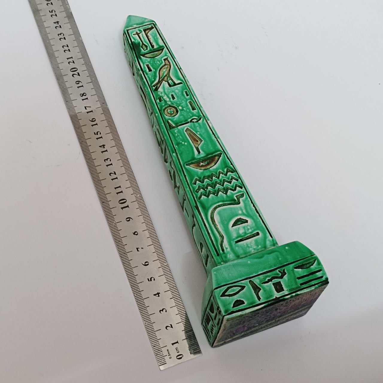 Handmade Green Egyptian obelisk with hieroglyphs pharaonic art piece. Size ONE SIZE - 7 Thumbnail