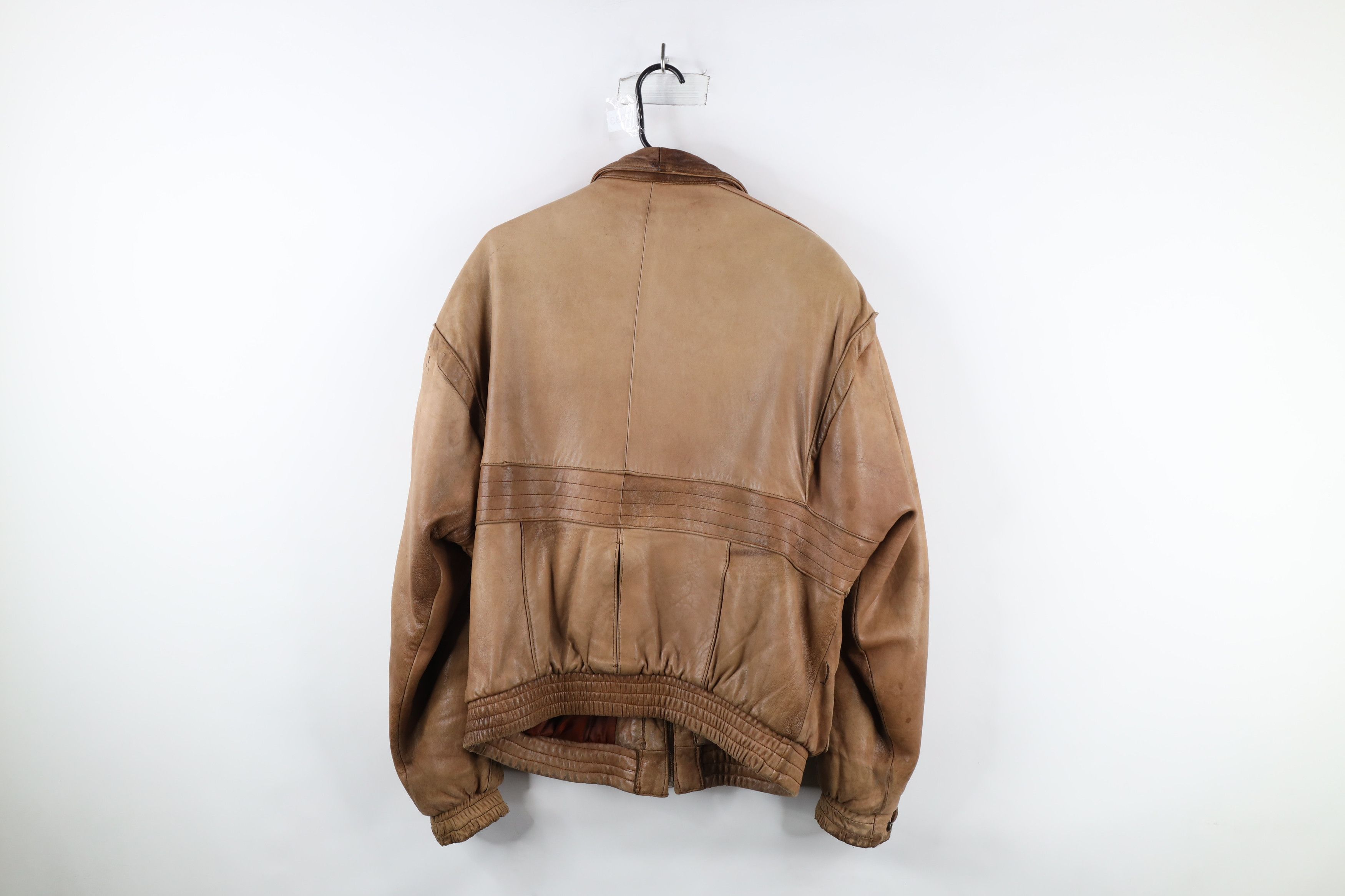 Vintage Vintage 90s Streetwear Leather Flight Bomber Jacket Brown Size US L / EU 52-54 / 3 - 14 Thumbnail
