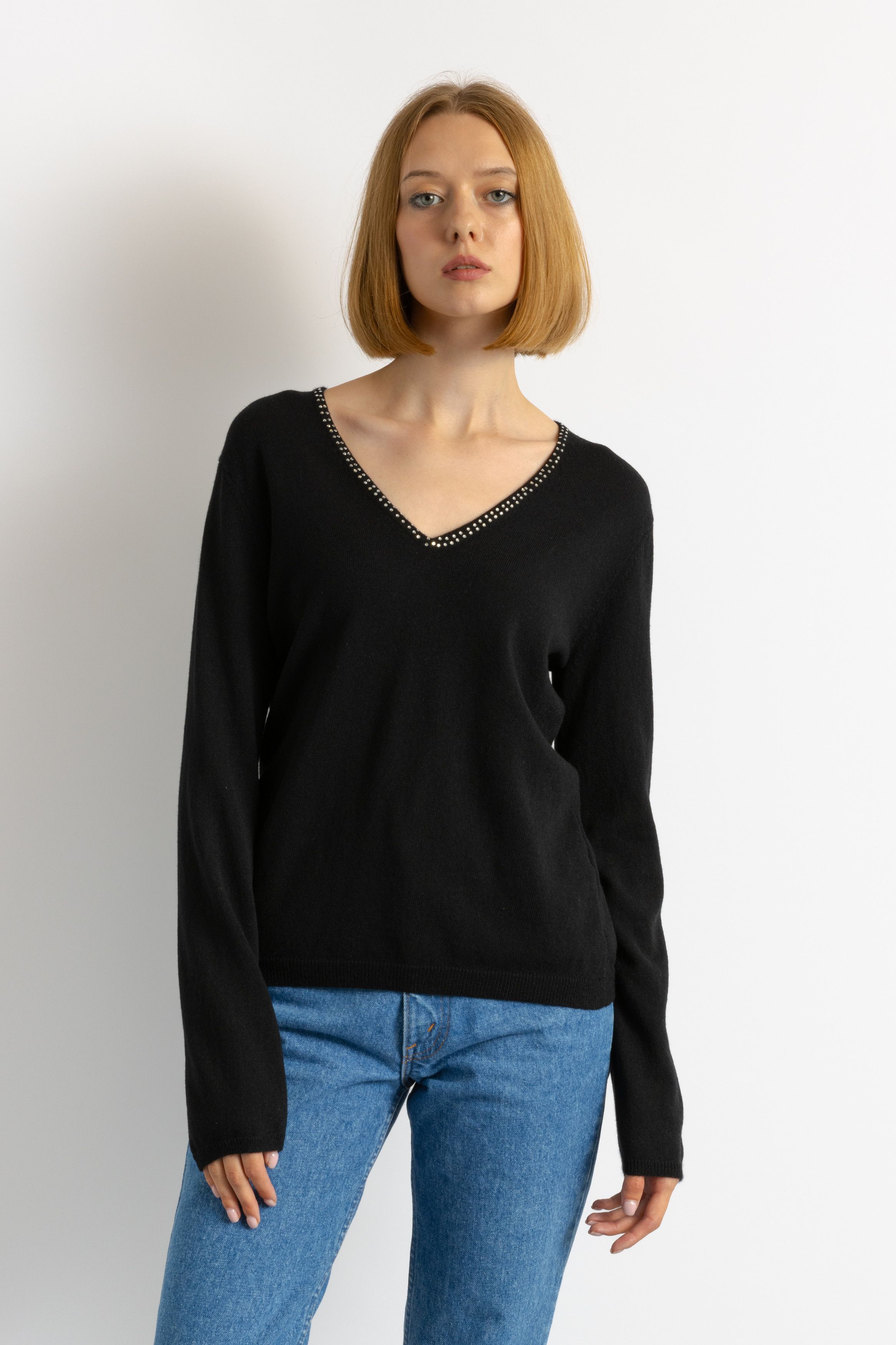 Vintage Black Casual Cashmere V neck Sweater Jumper size Medium 5599 Size M / US 6-8 / IT 42-44 - 2 Thumbnail