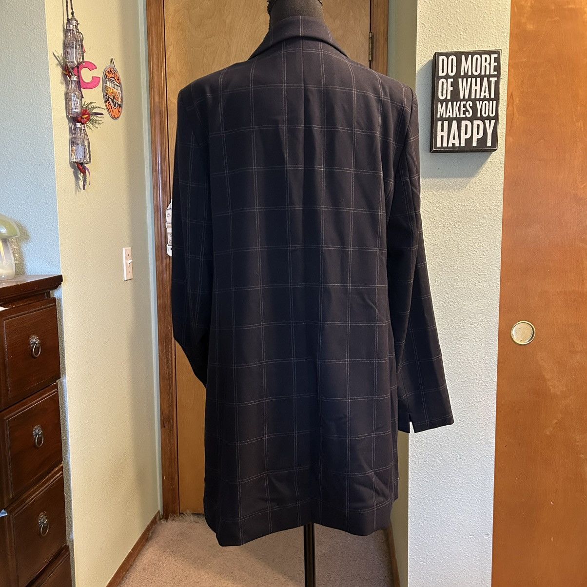 Donna Karan Donna Karan navy plaid long blazer/jacket size 14 Size XL / US 12-14 / IT 48-50 - 3 Thumbnail