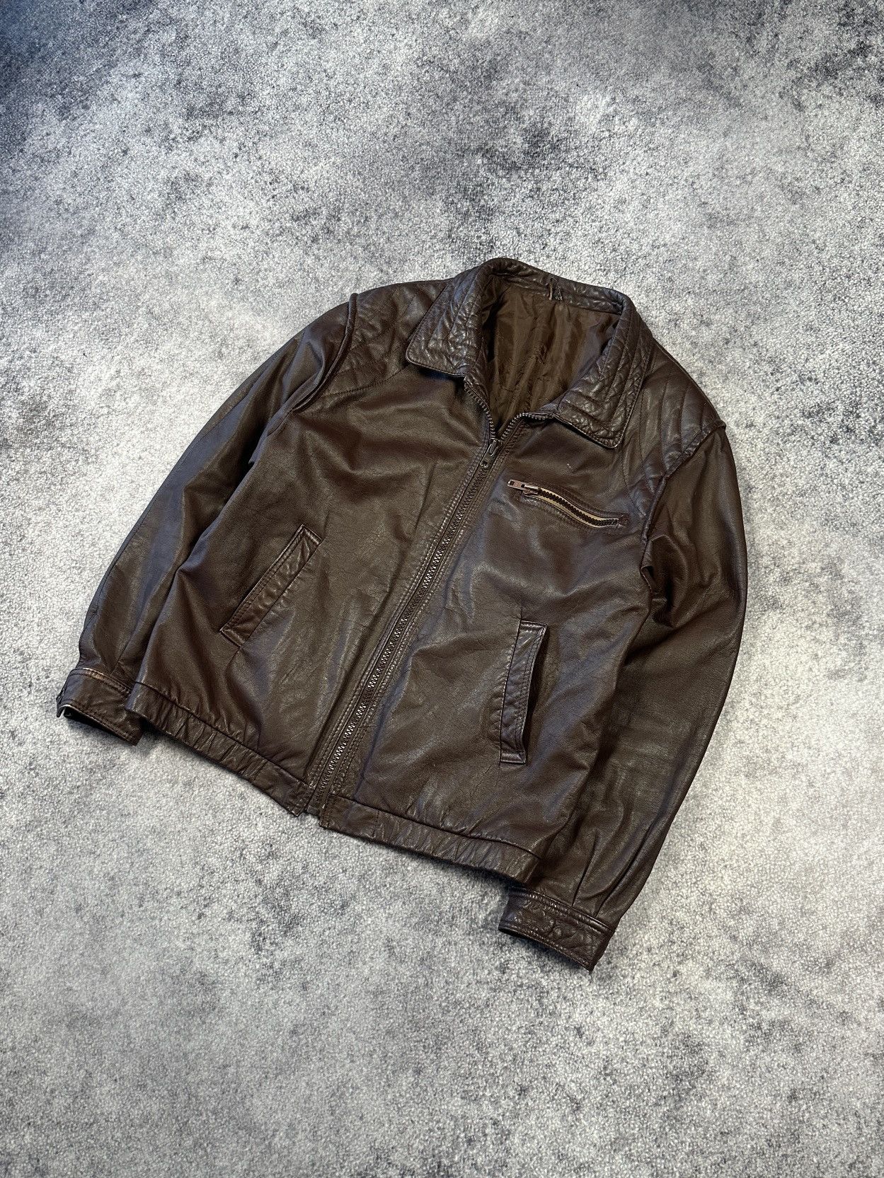 Pre-owned Leather Jacket X Vintage Y2k Vintage Leather Jacket Streetwear Style Usa S In Brown
