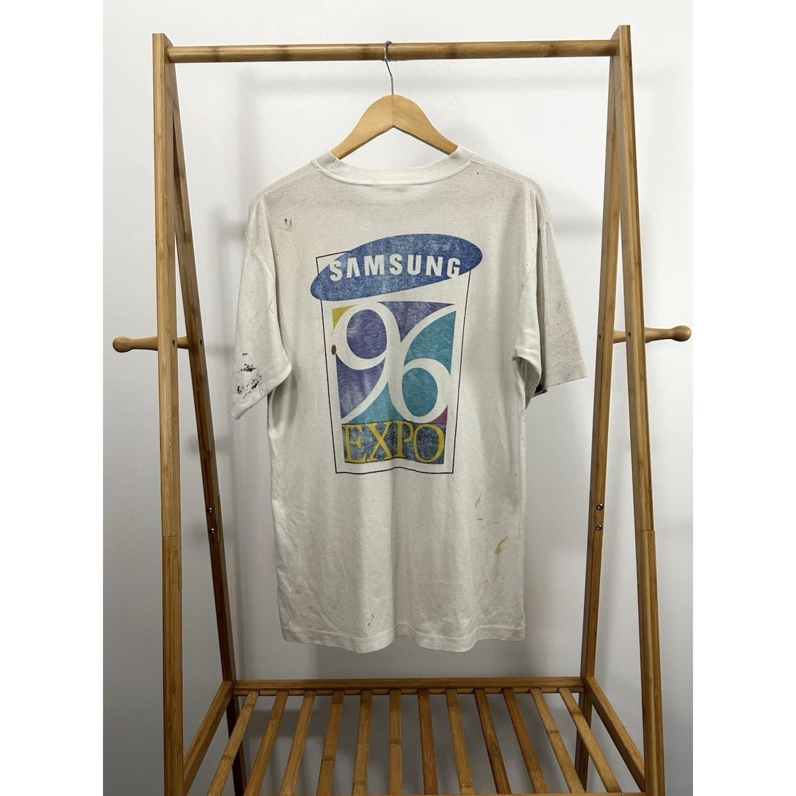 Samsung VTG 90s Samsung 1996 Expo Sillicon Valley Tech Thin Worn T-Shirt XL White Mens T-Shirt Samsung Tech Expo 90s Size US XL / EU 56 / 4 - 2 Thumbnail