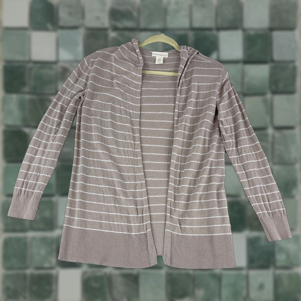 Cynthia Rowley Cynthia Rowley Cardigan Sweater Womens Medium Brown Striped Open Front Long Sleeve Knit Open Front Cardigan Size M / US 6-8 / IT 42-44 - 1 Thumbnail