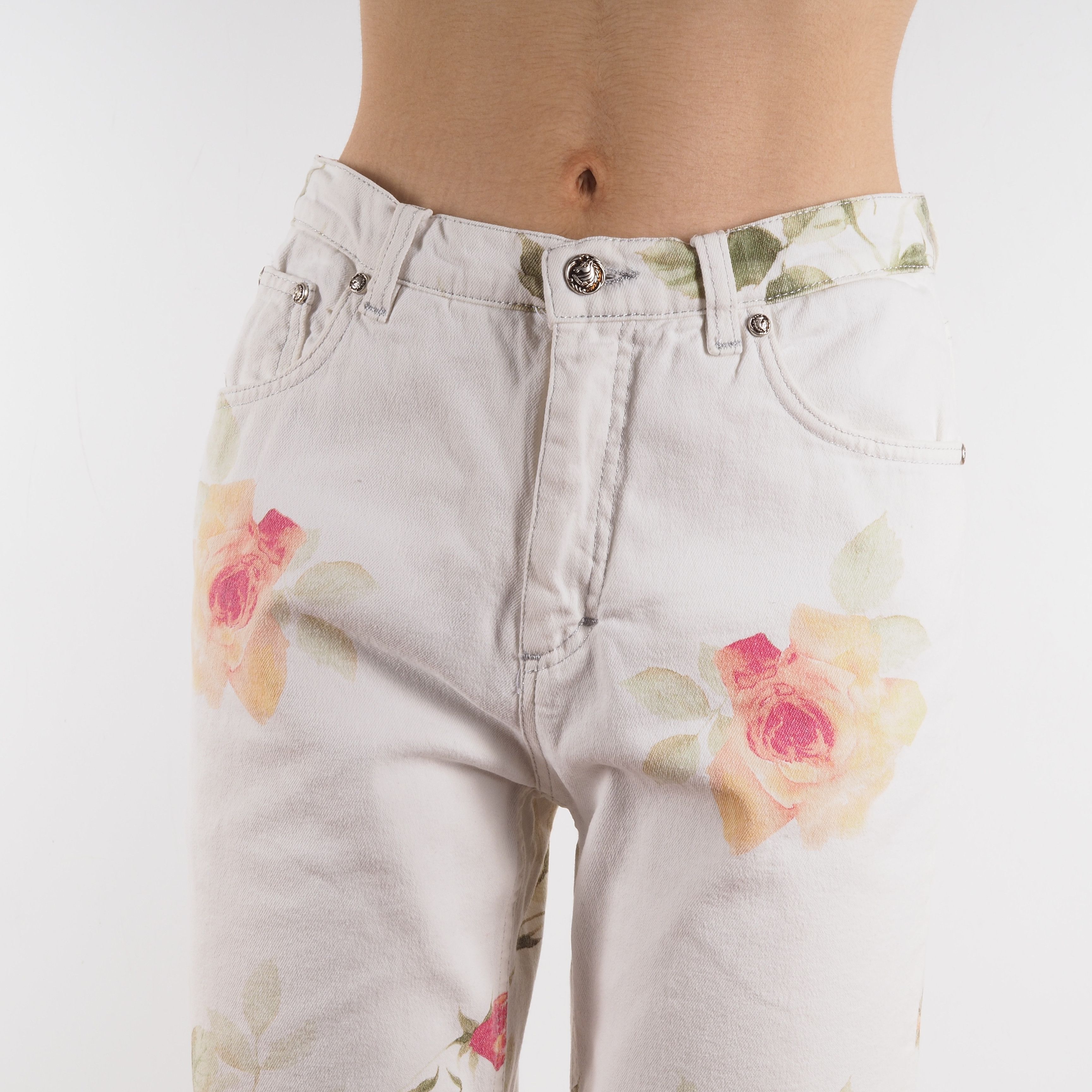 Roberto Cavalli Roberto Cavalli Vintage 90s White Floral Denim Jeans Size 27" / US 4 / IT 40 - 4 Thumbnail
