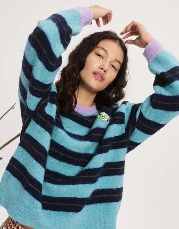 ALEMAIS Alemais Domenica Teal Striped Sweater Size XL / US 12-14 / IT 48-50 - 1 Thumbnail