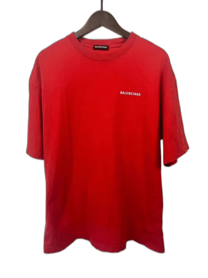 Balenciaga Red Logo Short Sleeve T-Shirt-yf