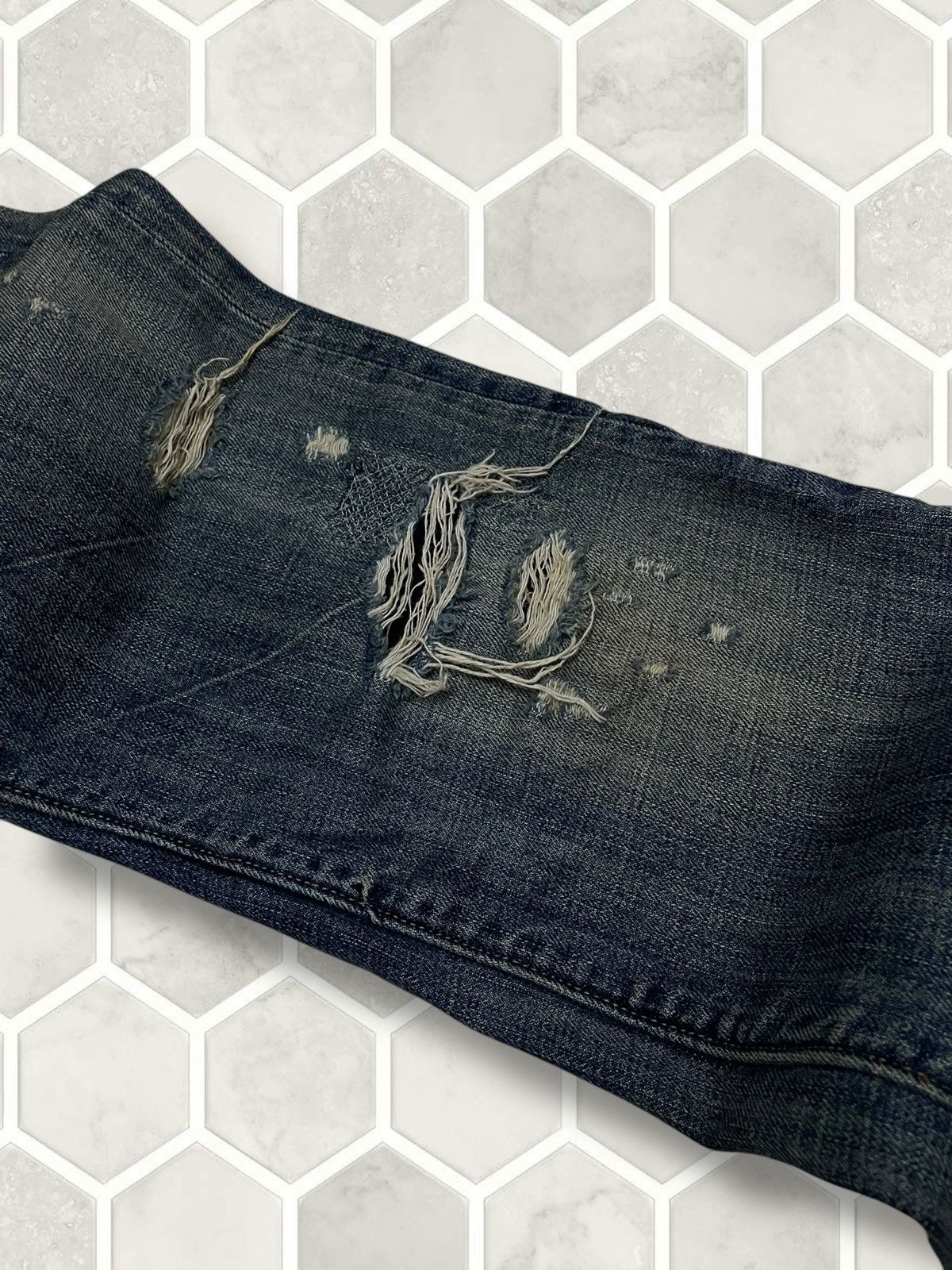If Six Was Nine Vintage 1990s Rare Designer Japan Bartack Distressed Denim Size US 31 - 8 Thumbnail