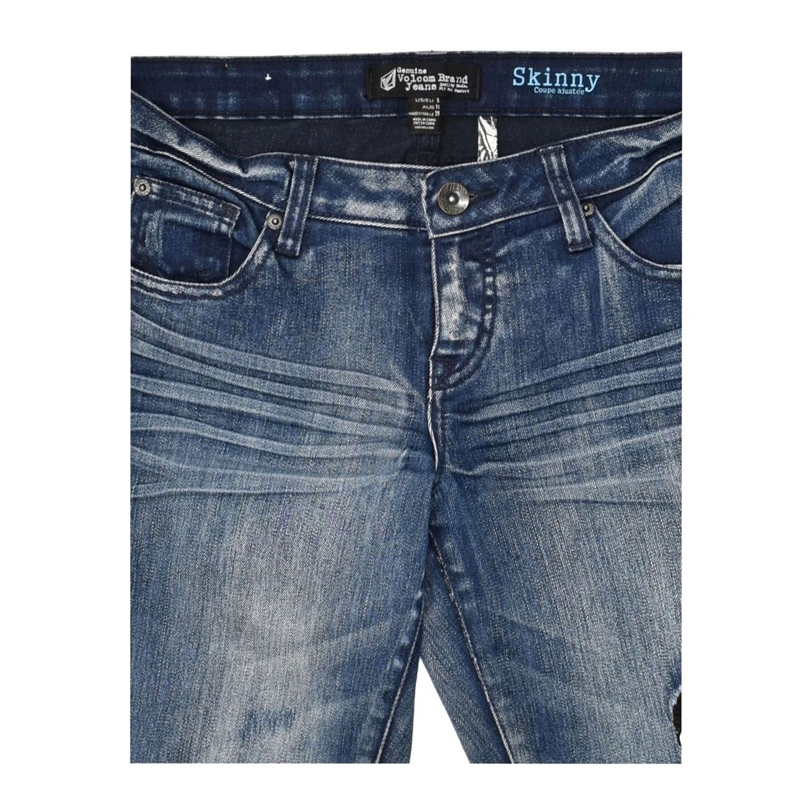 Volcom VOLCOM Womens Coupe Ajustee Distressed Skinny Jeans Blue Cotton W29 L30 Size 29" - 3 Thumbnail
