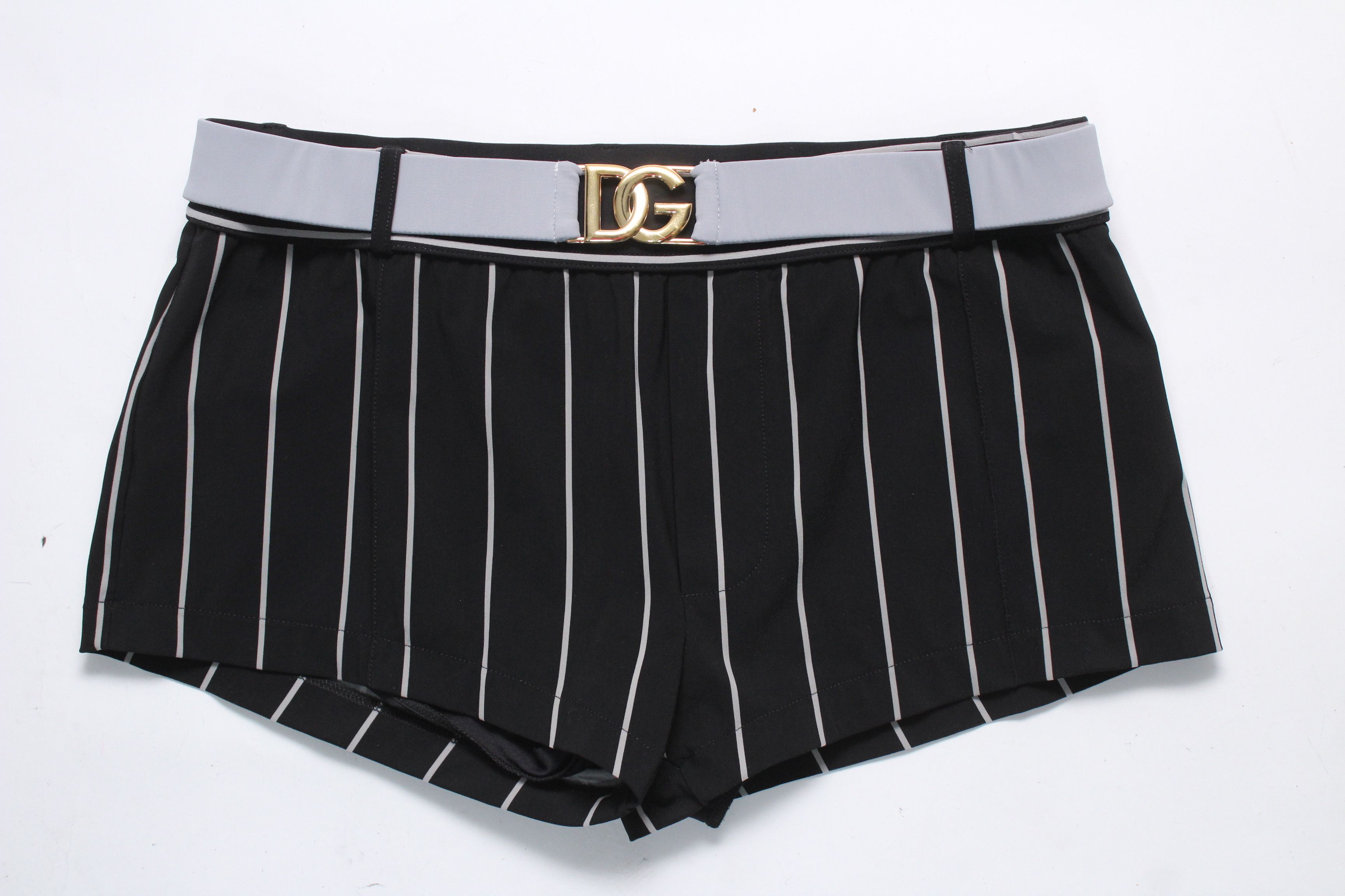 Dolce & Gabbana Dolce Gabbana Pinstripe Swim Briefs with Gold DG Buckle Sz S Size US 30 / EU 46 - 1 Thumbnail
