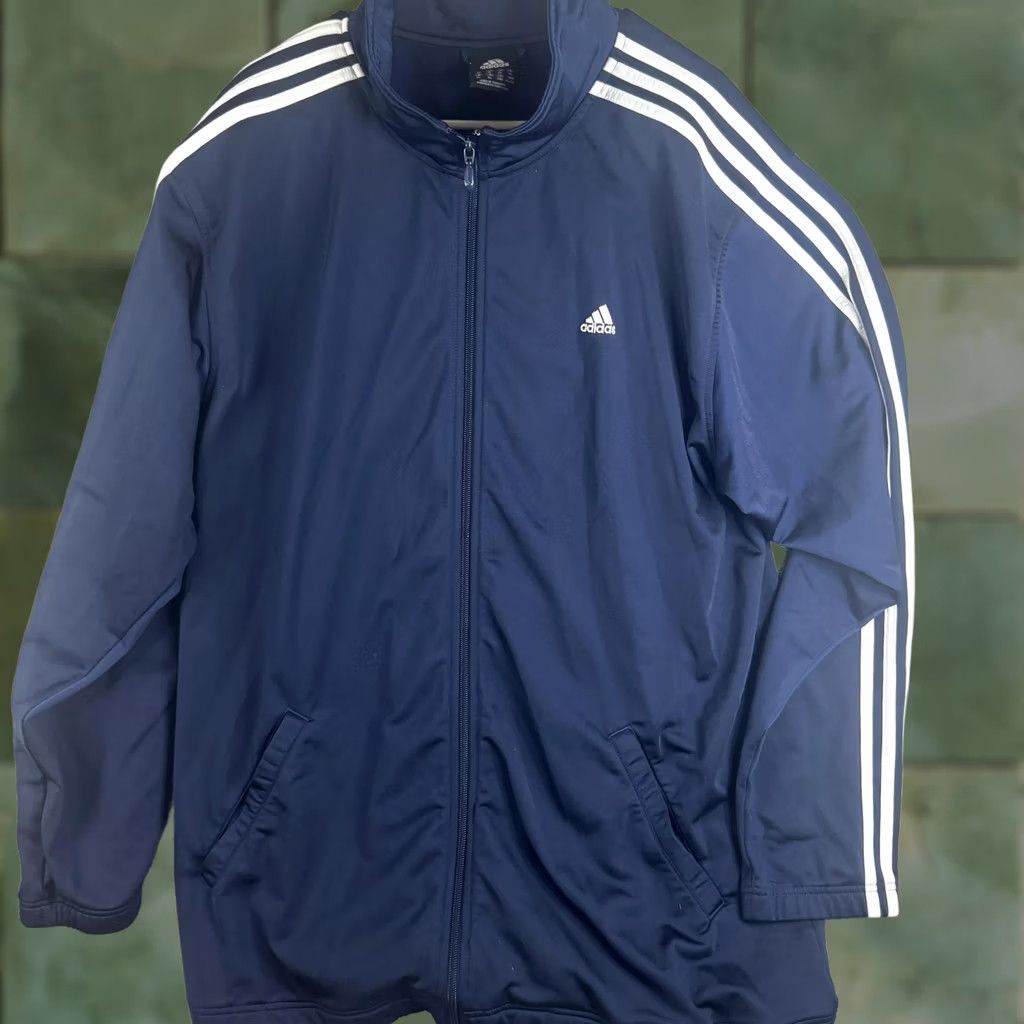Adidas Adidas Track Jacket Mens XL Blue Full Zip 3 Stripe Collar Athletic Training Size US XL / EU 56 / 4 - 1 Thumbnail