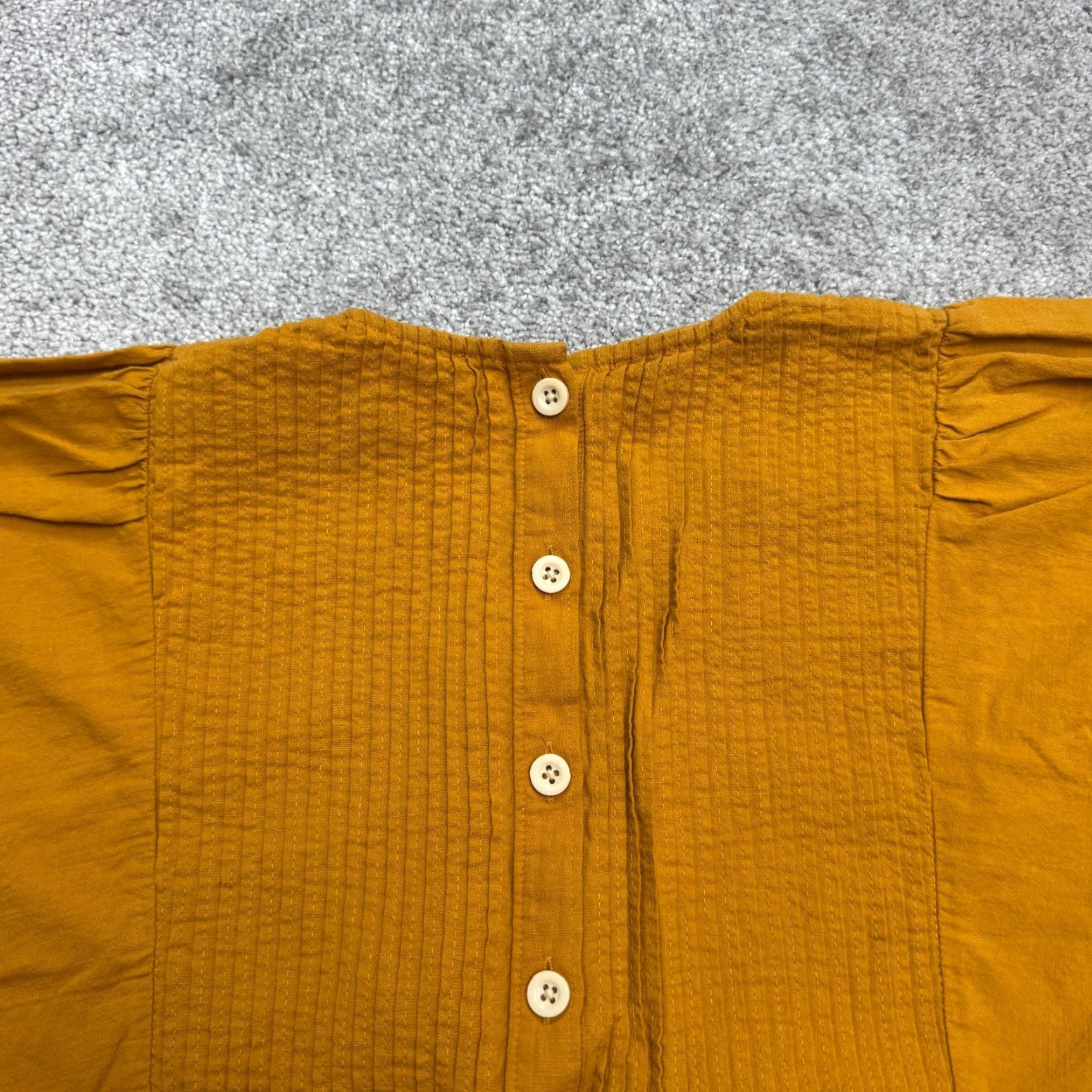 Madewell MADewell Pleated Peplum Top Blouse Women S Mustard Yellow 100% Cotton Bohemian Classic Short Sleeve Casual Stretch Size S / US 4 / IT 40 - 3 Thumbnail