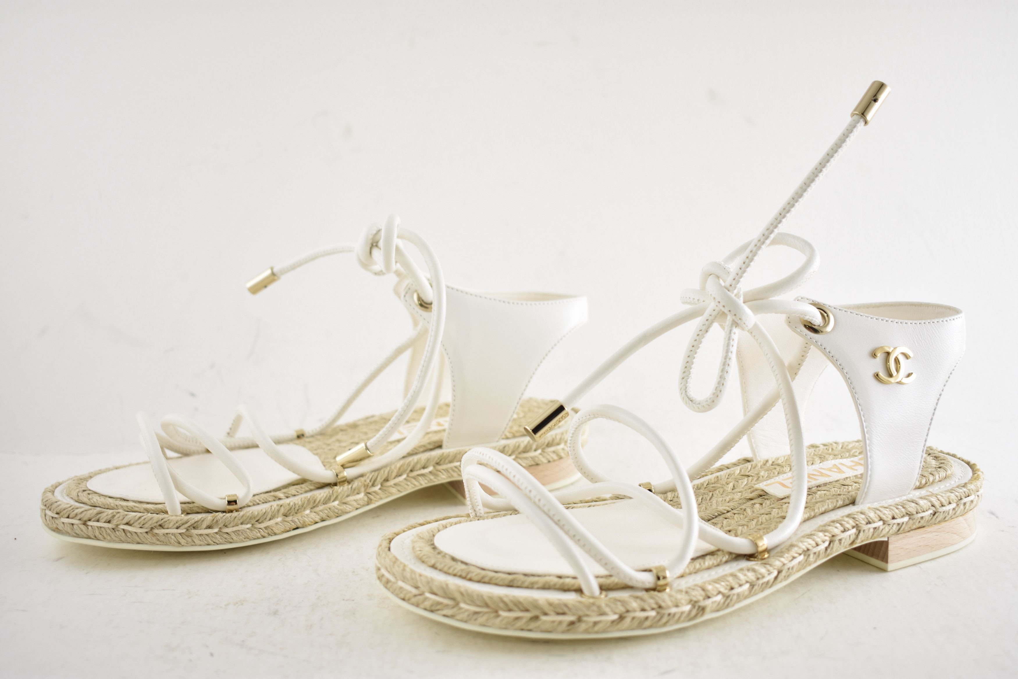 Chanel 20S CC Logo Mules Lace Up Tie Sandal Espadrille Flat 36 Size US 6 / IT 36 - 17 Thumbnail