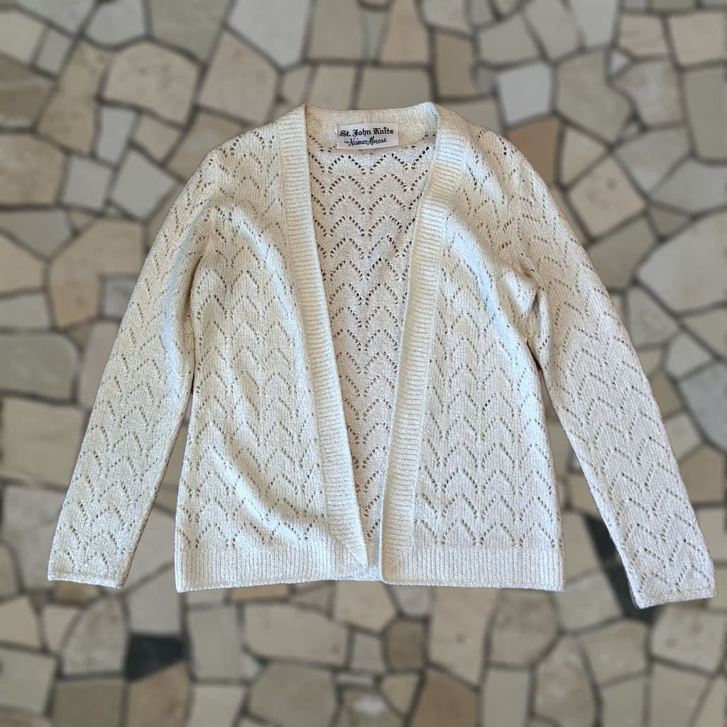 Vintage VINTAGE St John Knits Cardigan Women’s Small for Neiman Marcus Ivory Knit 1980s Art Deco Mens Womens Girls Boys Size S / US 4 / IT 40 - 1 Thumbnail