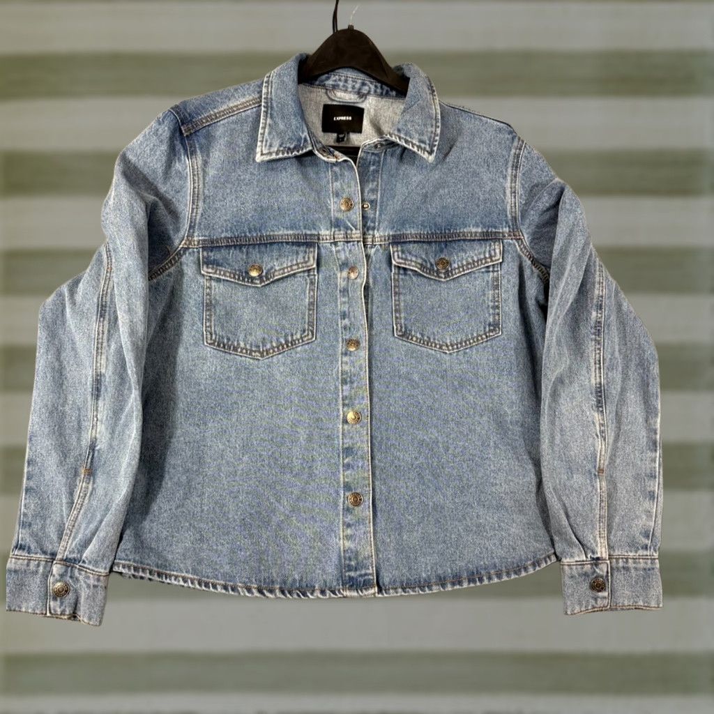 Express Express Denim Jacket Womens L Blue Snap Front Pockets NWOT Jacket Size L / US 10 / IT 46 - 1 Thumbnail