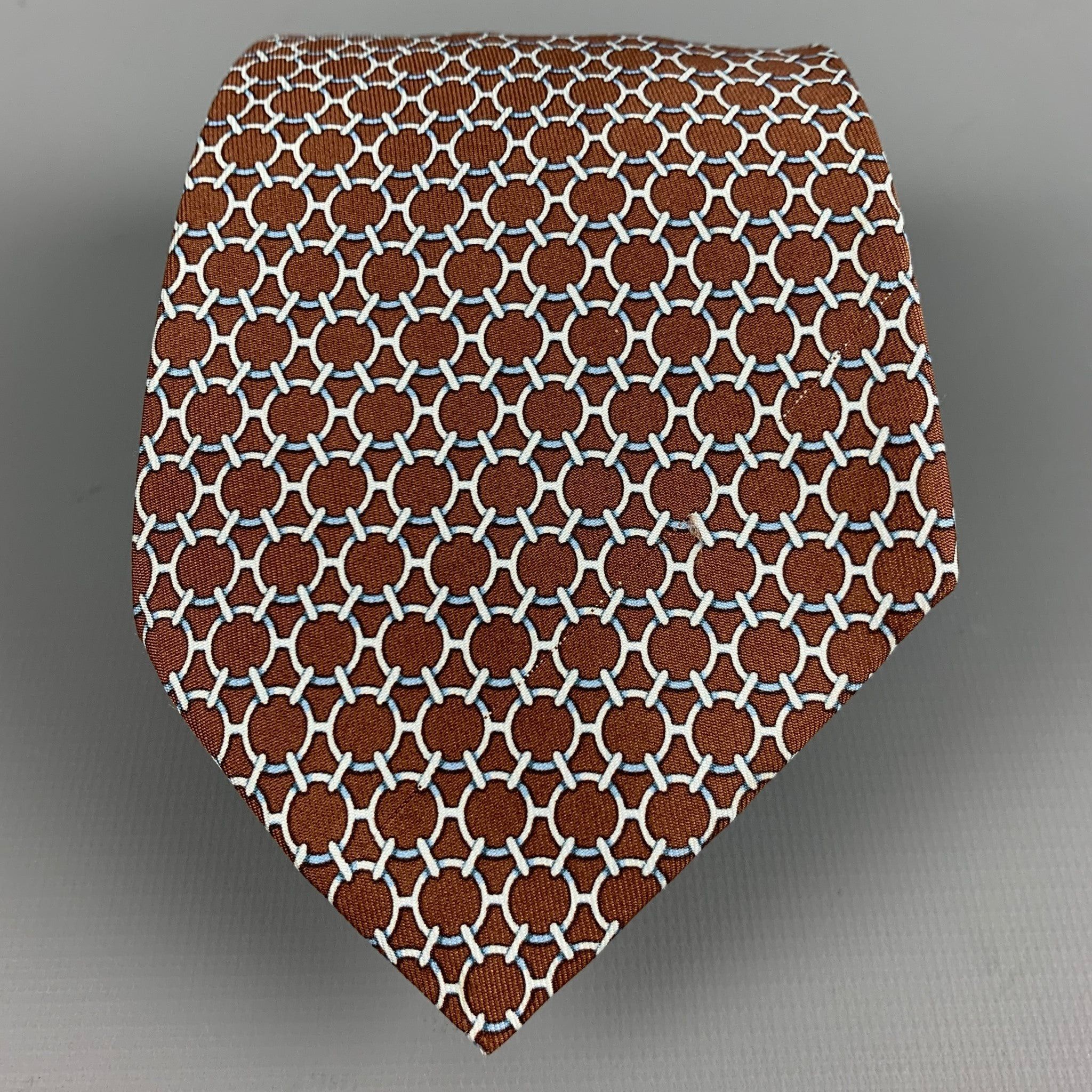 image of Hermes Brown White Silk Tie, Men's