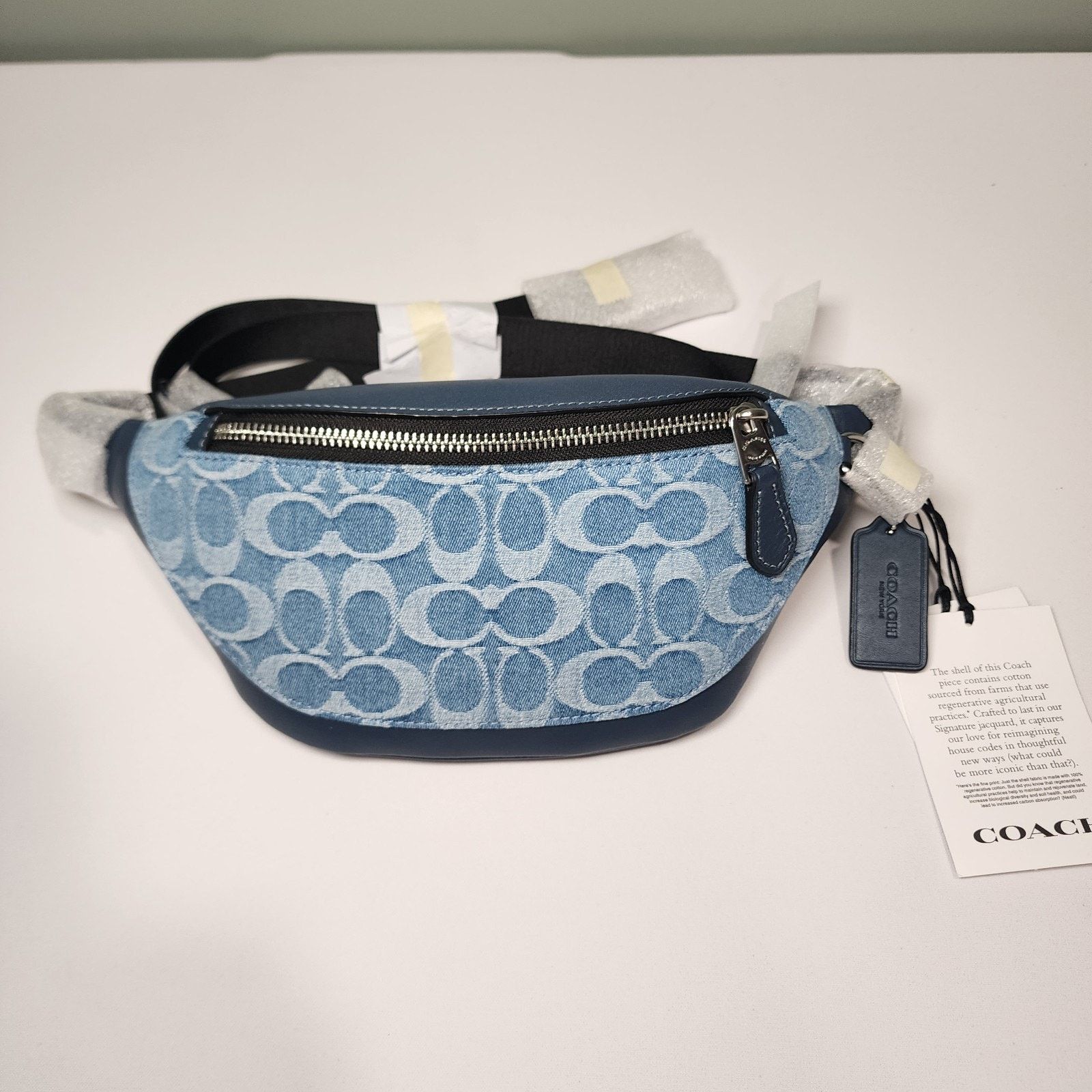 Coach NWT Coach CDF48 Warren Mini Belt Bag Signature Denim Blue Size ONE SIZE - 1 Thumbnail