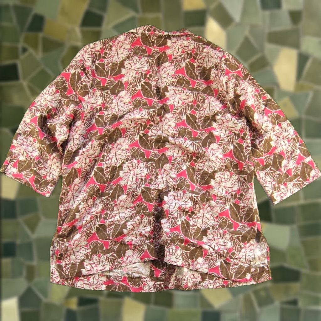 Pinko Maggie Barnes Linen Brown Pink Floral 3/4 Sleeve Button Down Collared Blouse 1X Size XL / US 12-14 / IT 48-50 - 1 Thumbnail