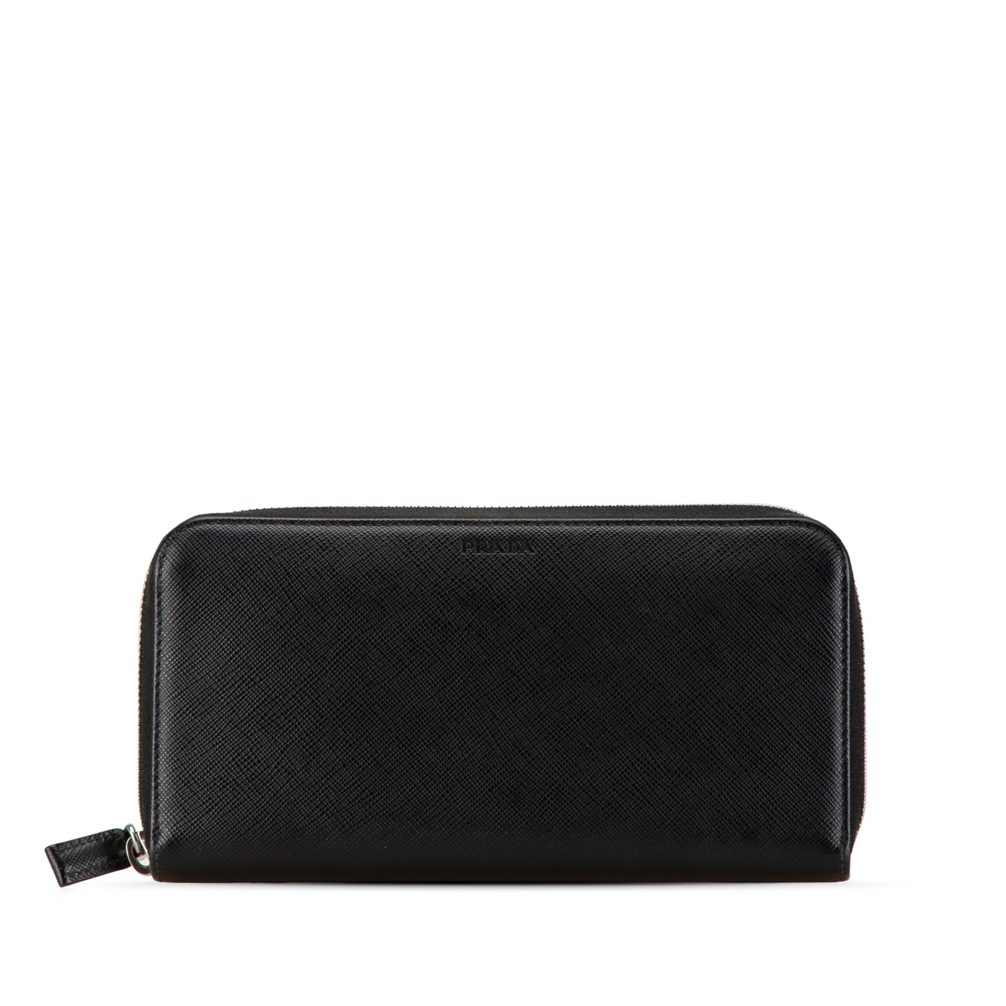 Prada Saffiano Zip Around Wallet Black