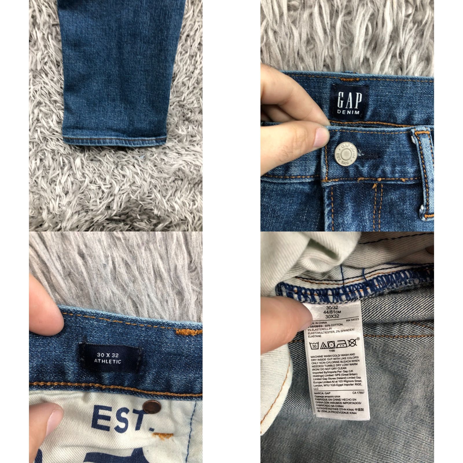 Gap Gap 1969 Jeans Straight Denim Blue 30x32 Mens Athletic Mid Rise 5-Pocket Regular Slim fit Pocket Logo Belt Loops Cotton Blend"} Size US 30 / EU 46 - 8 Thumbnail