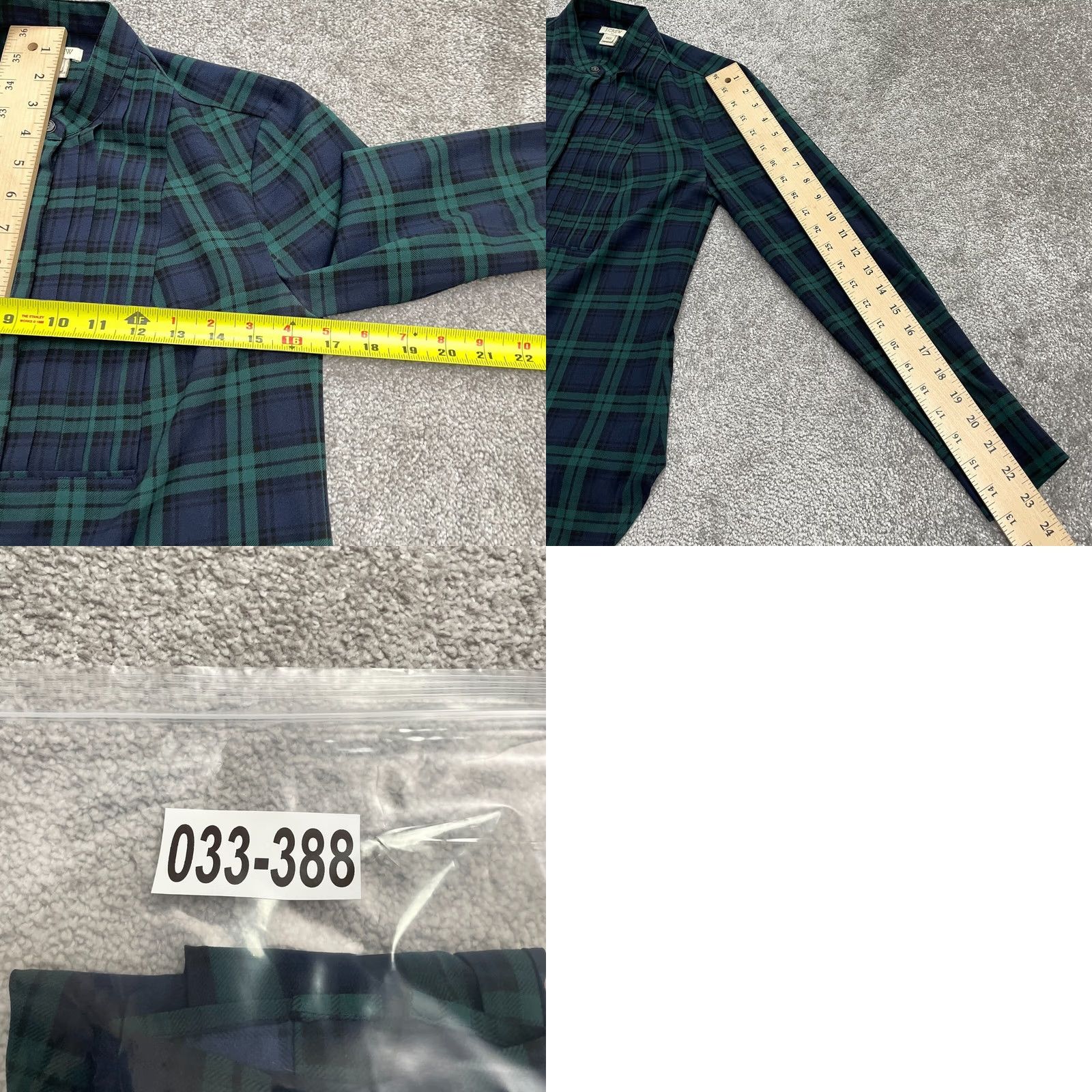 J.Crew J.CREW Shirt Womens 2XS Drapey Tuxedo Pleated Women XXS Blue Green Plaid Long Sleeve Cotton Size XXS / US 00 / IT 34 - 9 Thumbnail