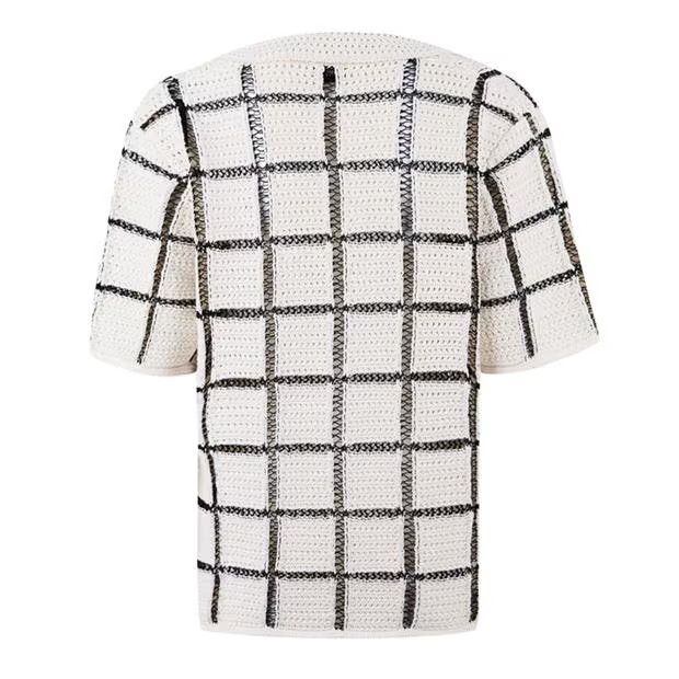 Dries Van Noten o1g2r1mq1024 Block Stitch Polo Top in Cream & Black Size S / US 4 / IT 40 - 1 Thumbnail