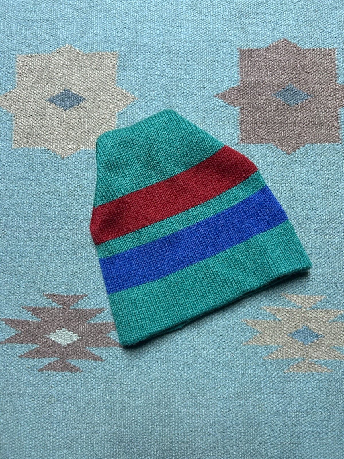 Vintage 70s meister wool knit beanie winter ski snow striped OSFA Size ONE SIZE - 1 Thumbnail